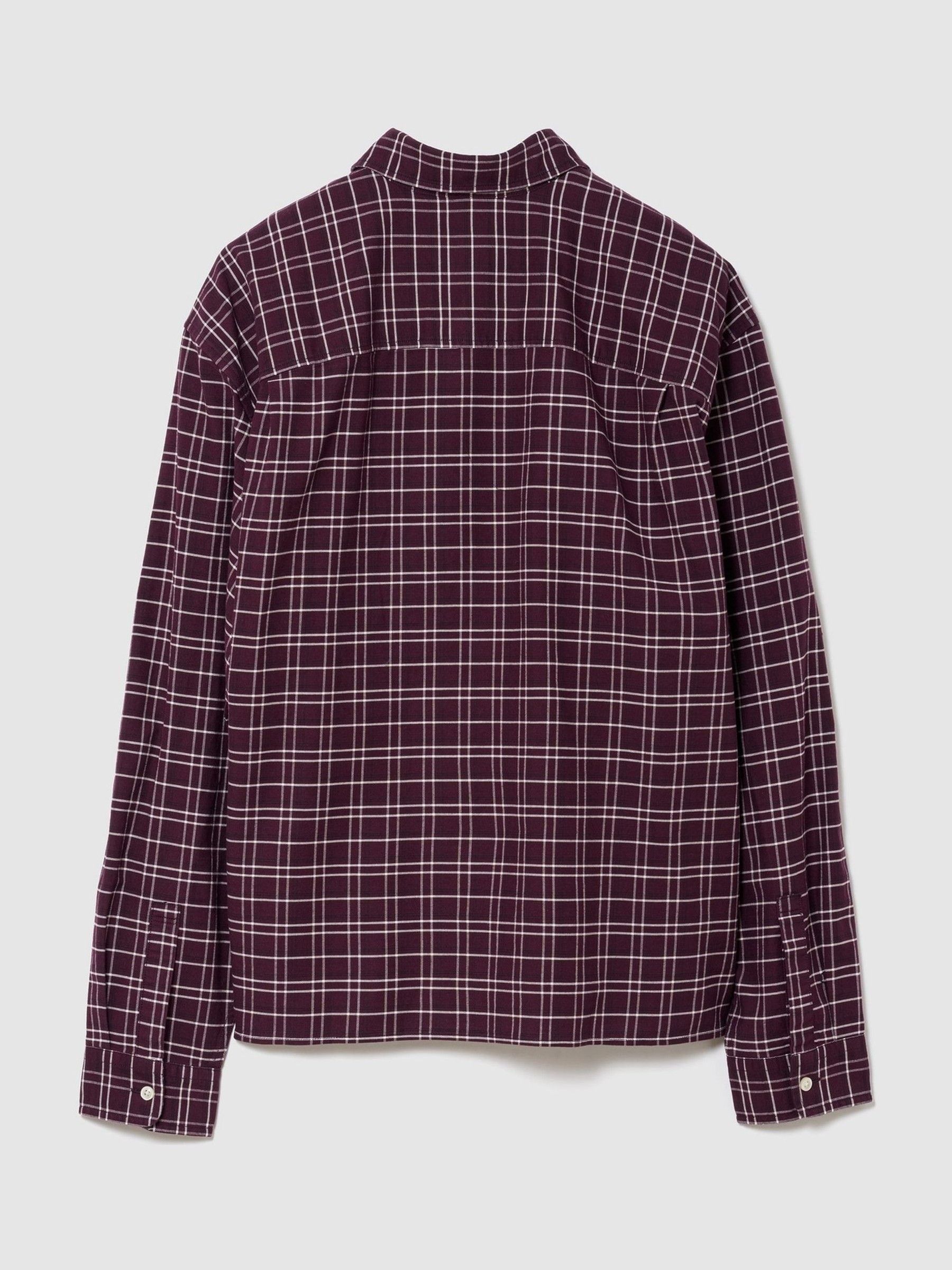 Burgundy Check Relaxed Boxy Straight-Hem Oxford Shirt - Image 2 of 2