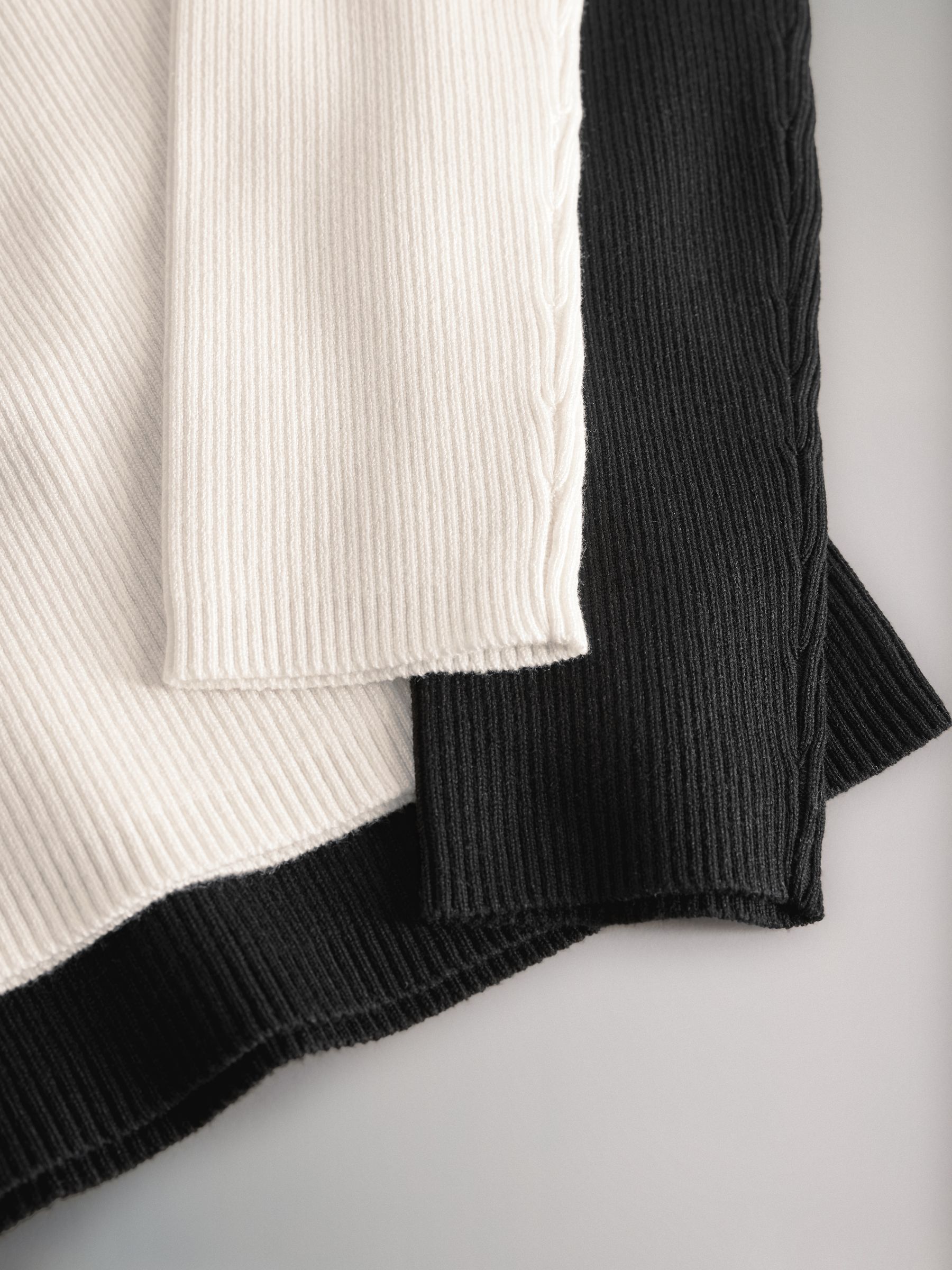Black/Cream 2 Pack Ribbed Polo V-Neck Jumpers - Image 6 of 6