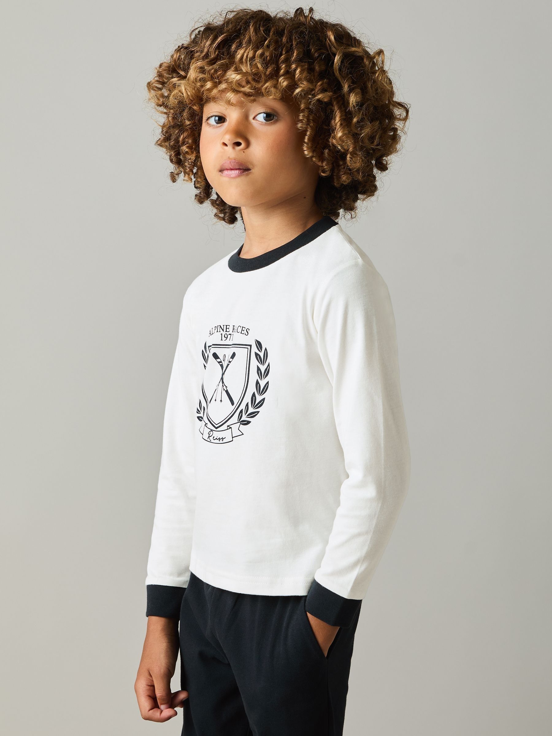 Alpine Races Cotton-Jersey Pyjamas in White/Navy - Image 1 of 5