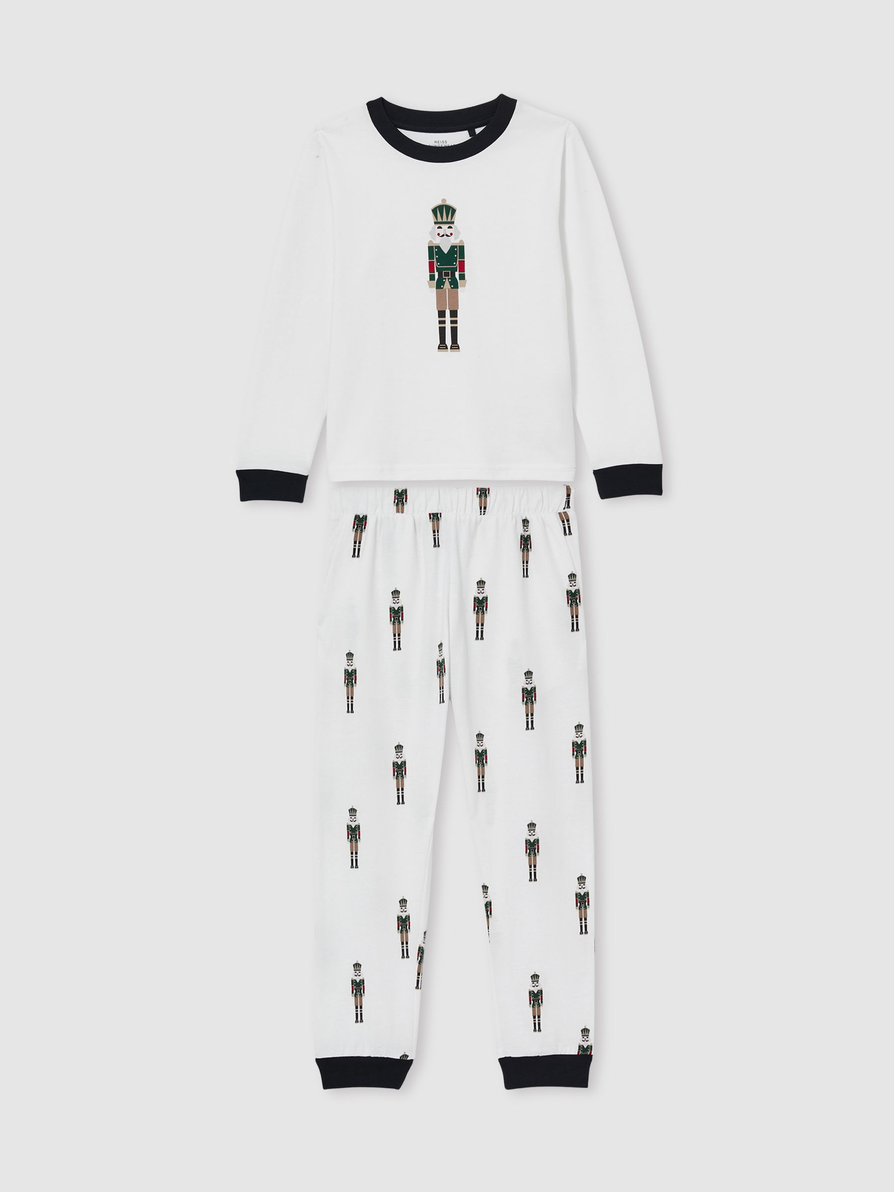 3-9 yrs Brushed-Cotton Nutcracker-Print Pyjama Set in White - Image 2 of 4