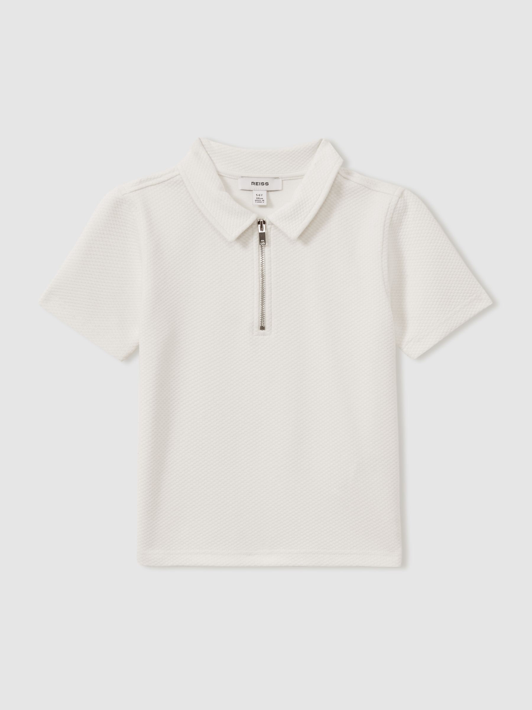 Teen Textured Half-Zip Polo Shirt in Off White - Image 1 of 4