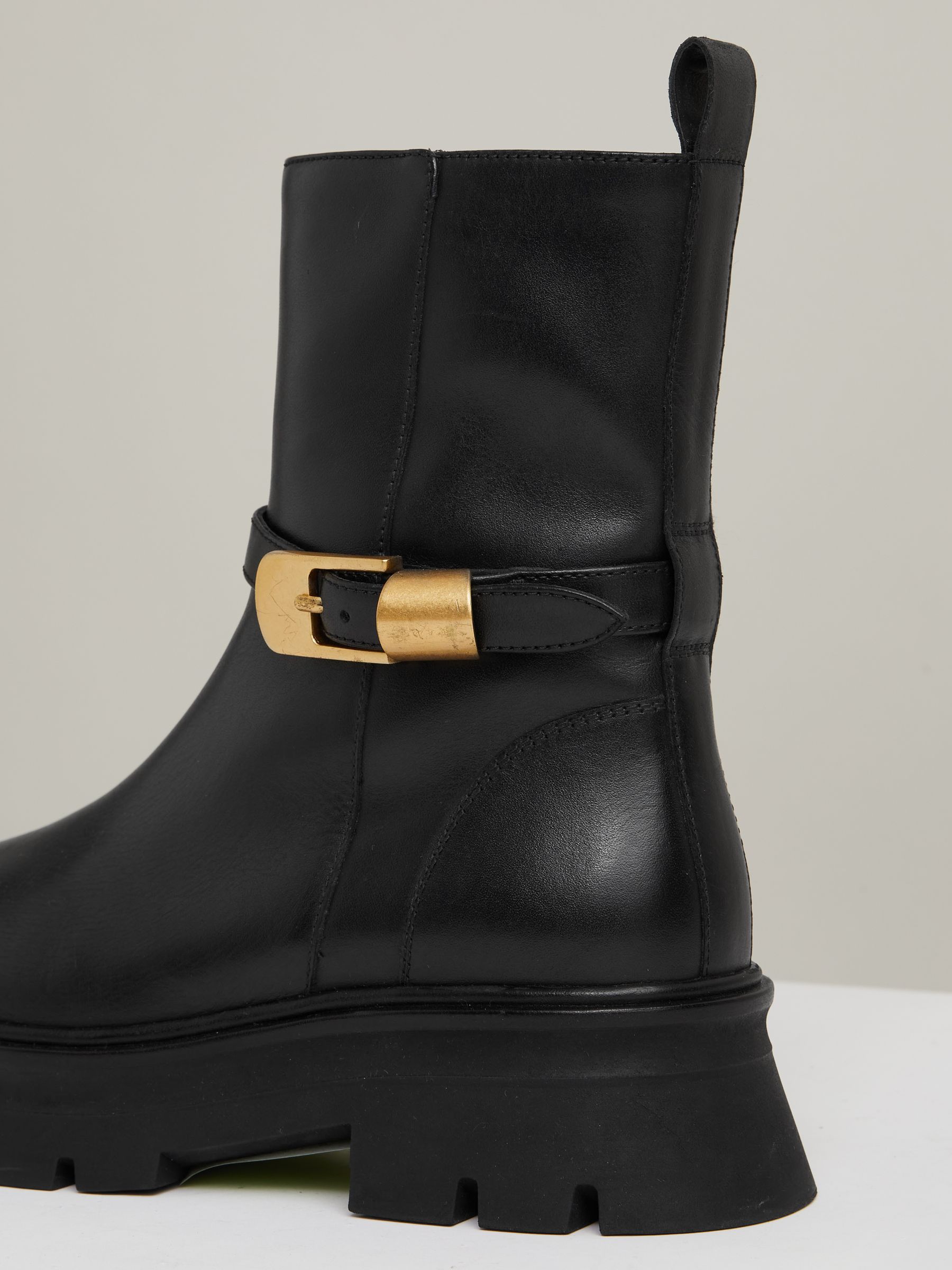 Leather Cleated Ankle Boots in Black - Image 4 of 5