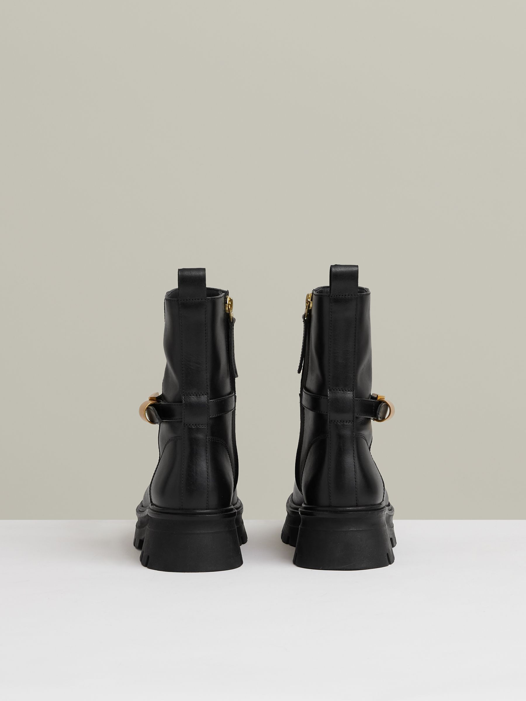Leather Cleated Ankle Boots in Black - image 2