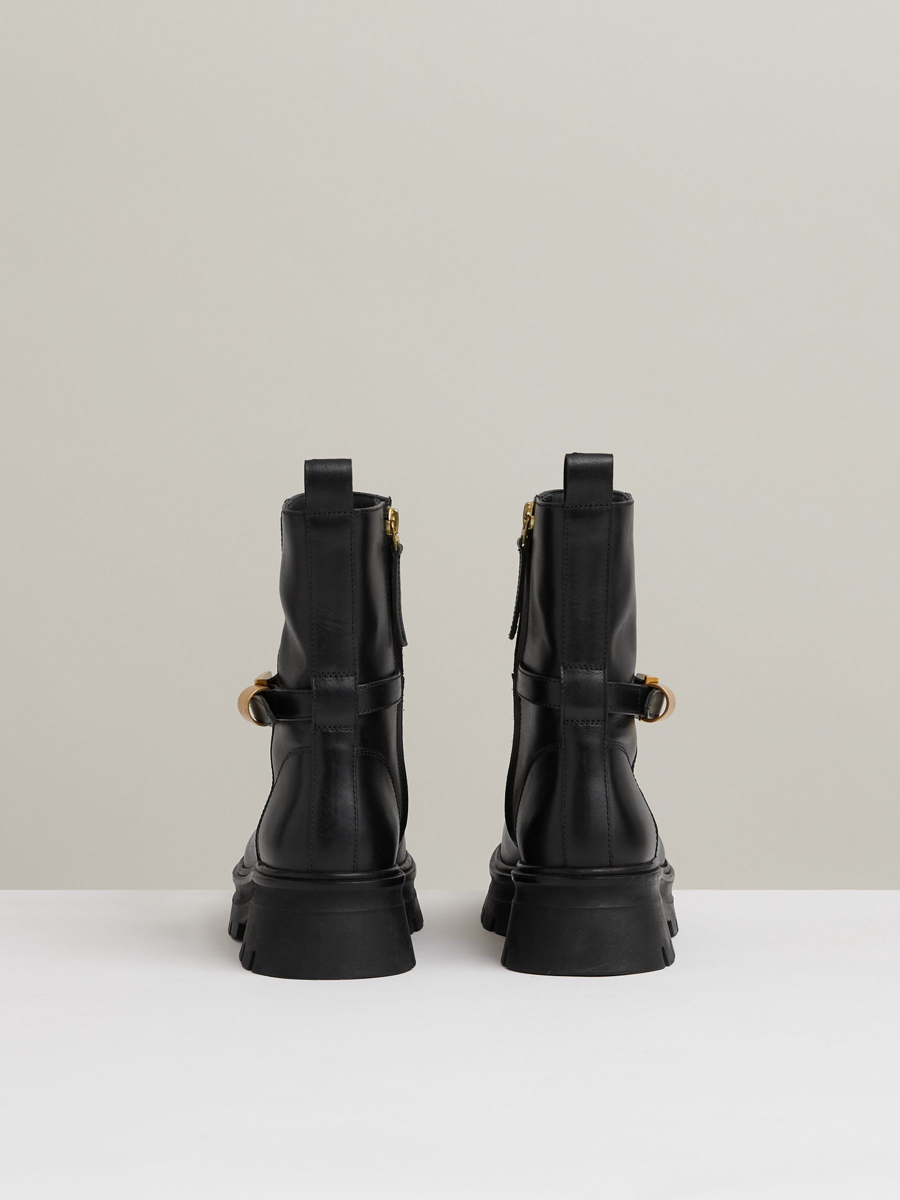 Leather Cleated Ankle Boots in Black - Image 5 of 5