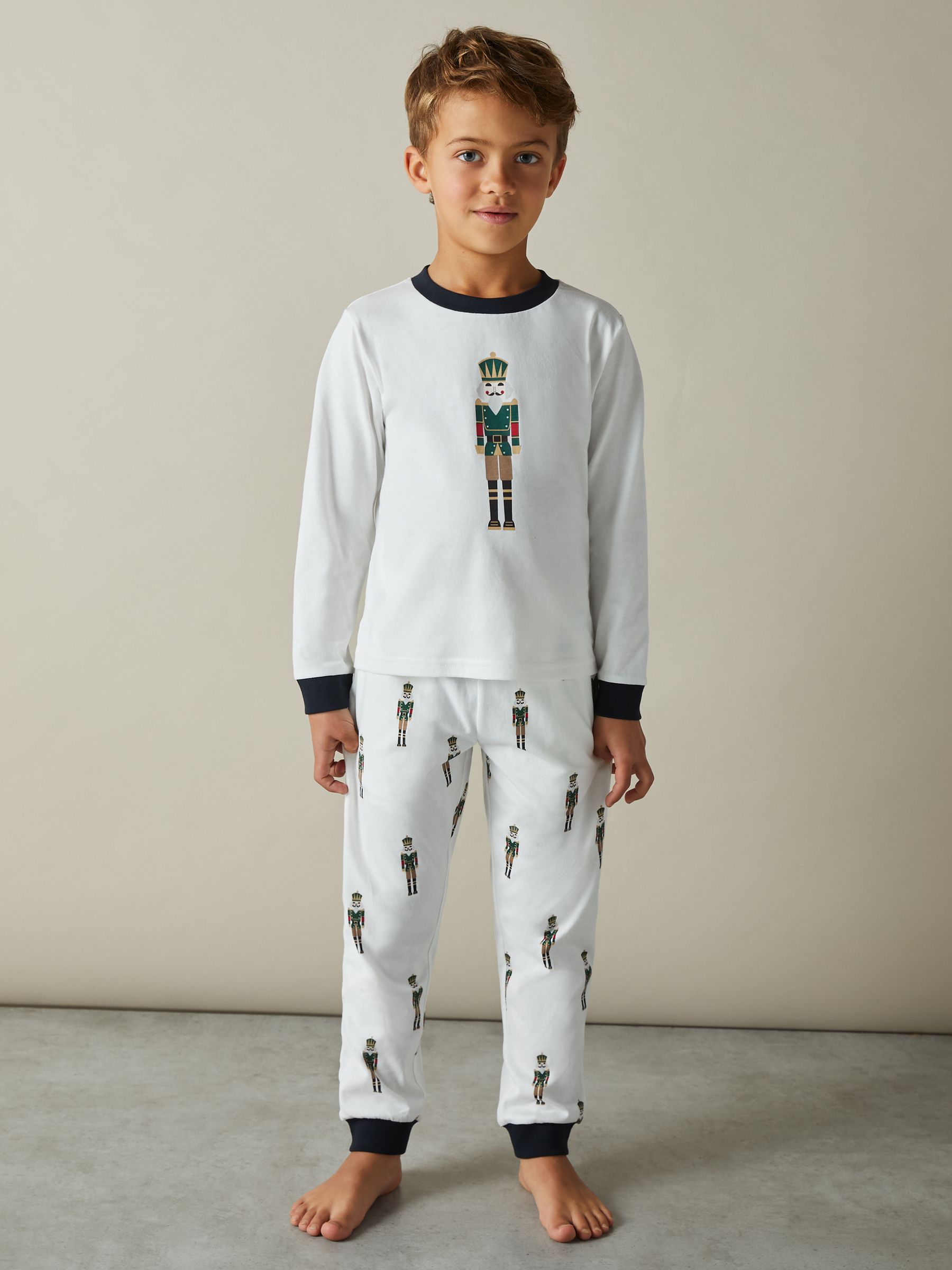9-13 yrs Brushed-Cotton Nutcracker-Print Pyjama Set in White - Image 3 of 4
