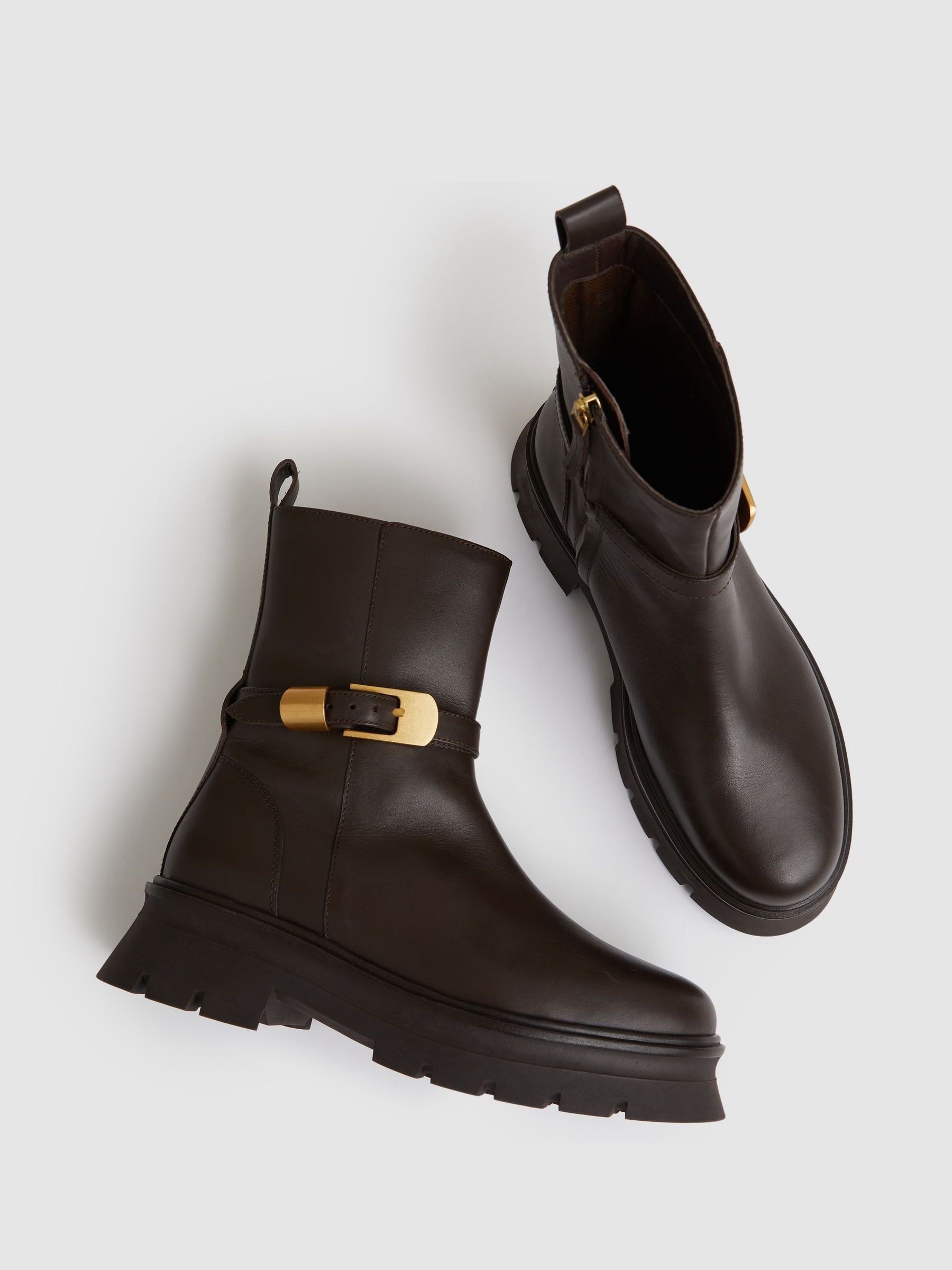 Leather Cleated Ankle Boots in Chocolate - Image 2 of 4