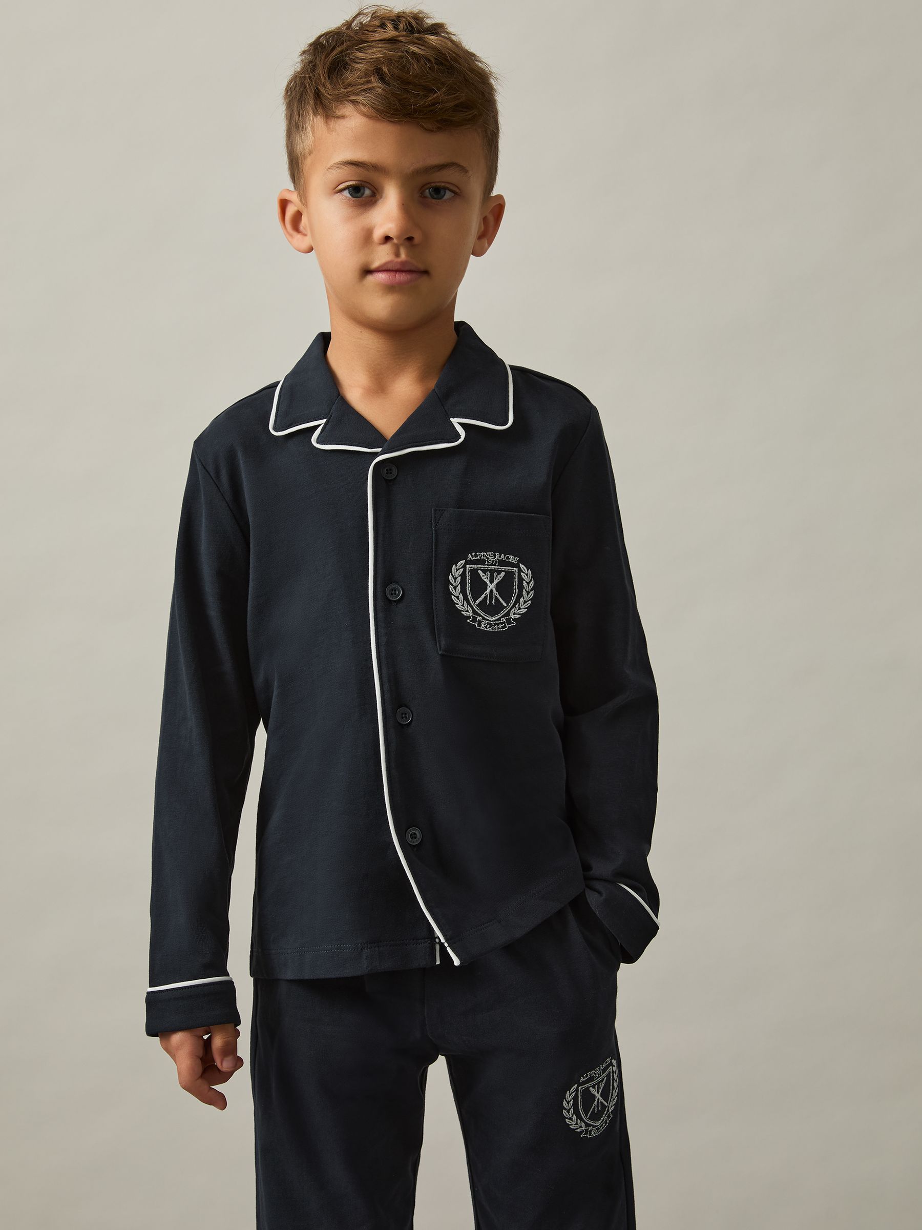 Alpine Races Cotton-Jersey Pyjamas in Navy - Image 3 of 5