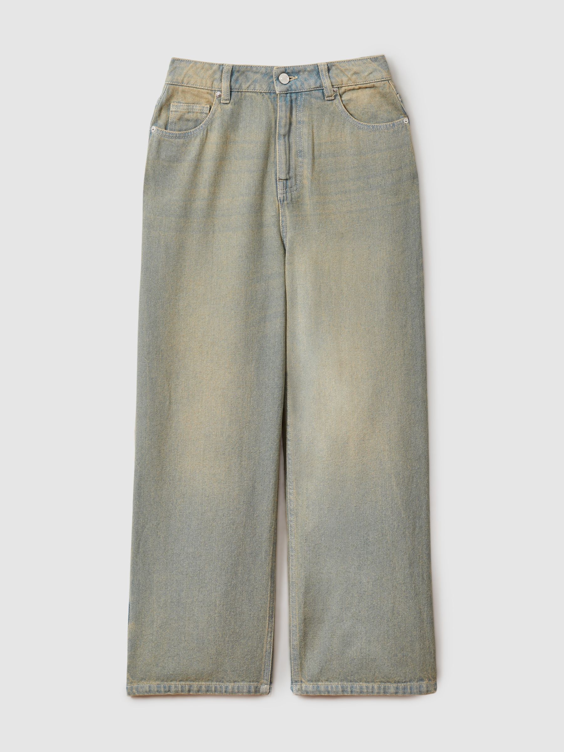 13 - 14 jr groene acid wash jeans met wijde pijpen - Afbeelding 1 van 4
