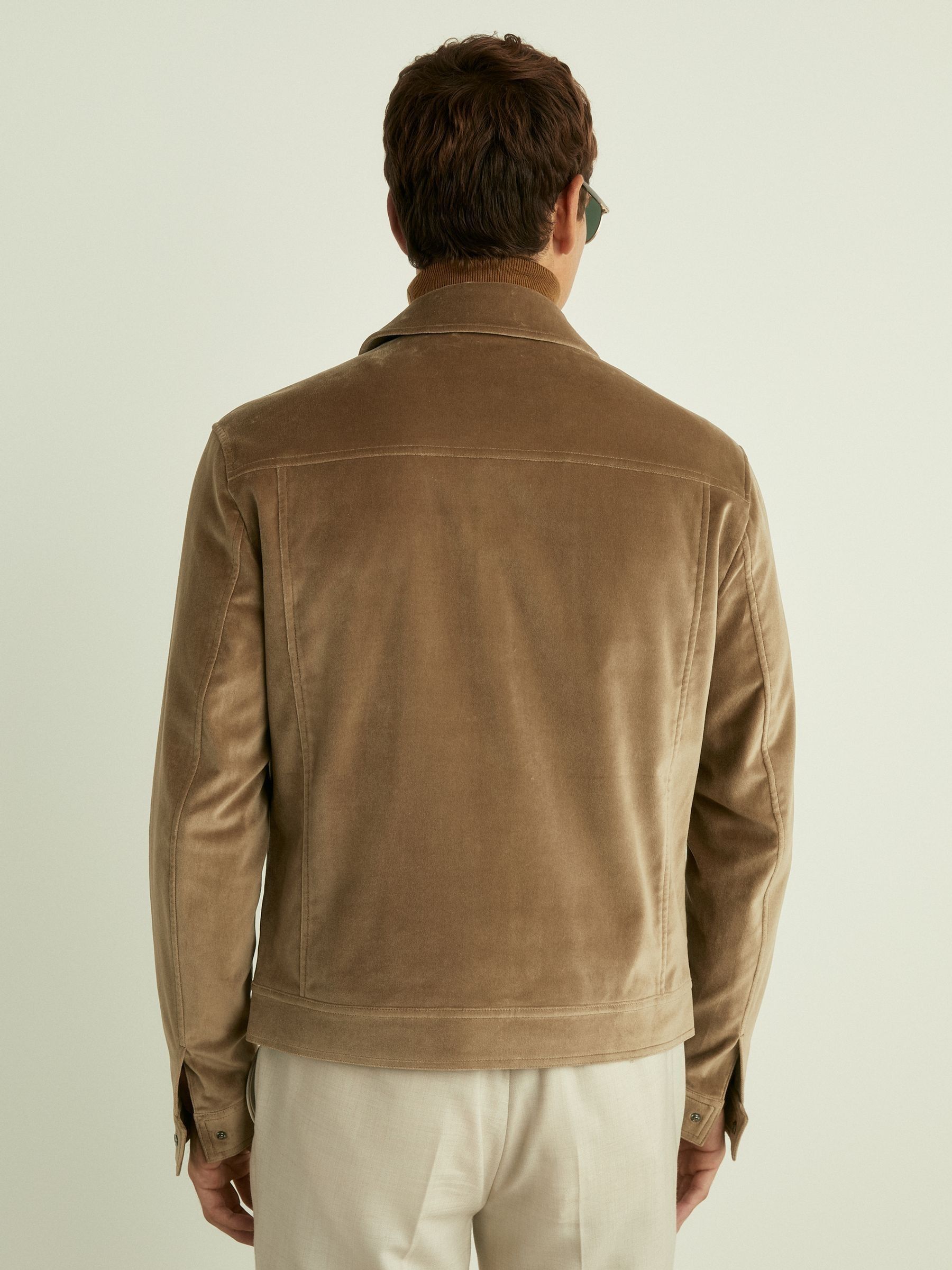 Cotton-Blend Velvet Jacket in Taupe Brown - Image 5 of 6