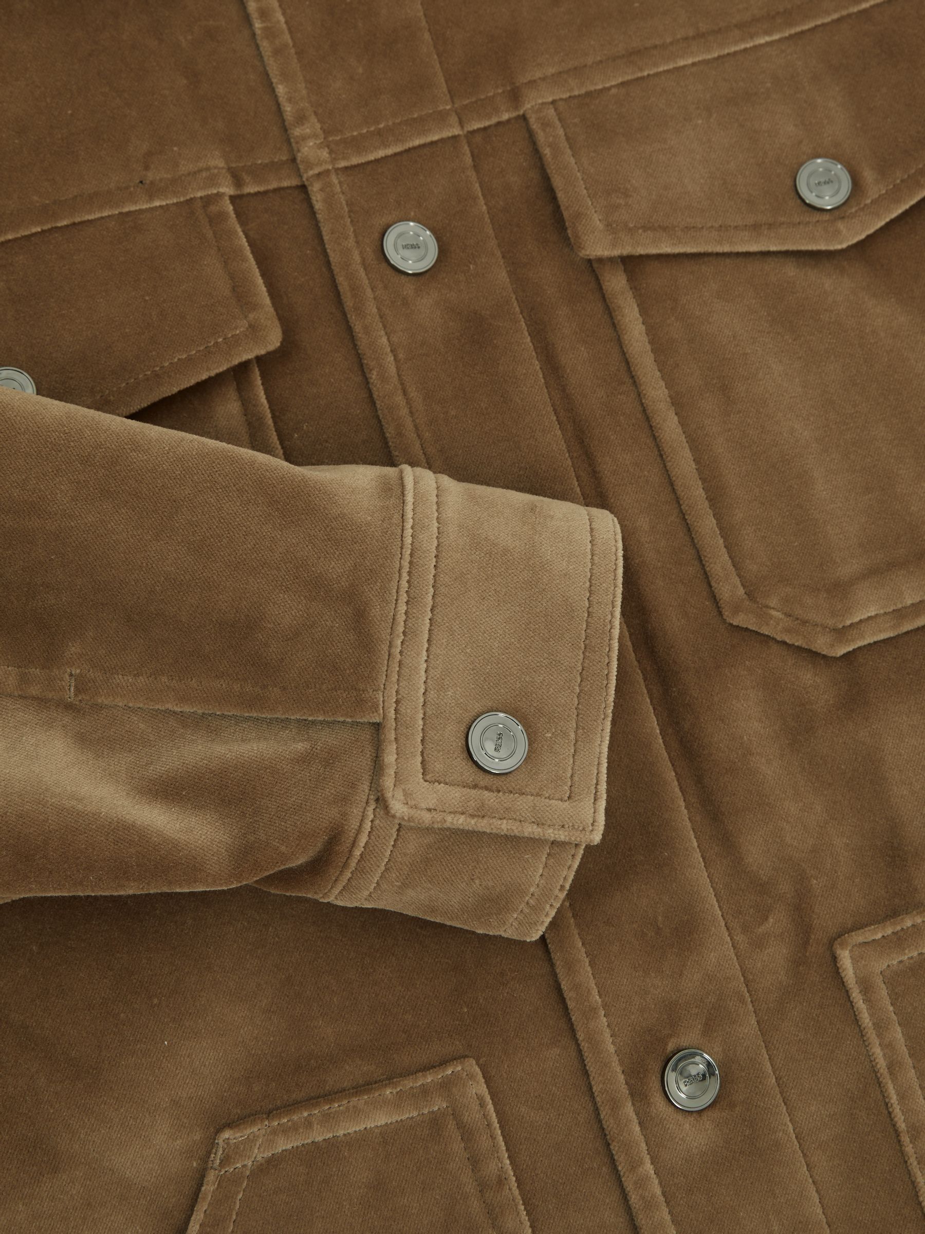 Cotton-Blend Velvet Jacket in Taupe Brown - Image 6 of 6