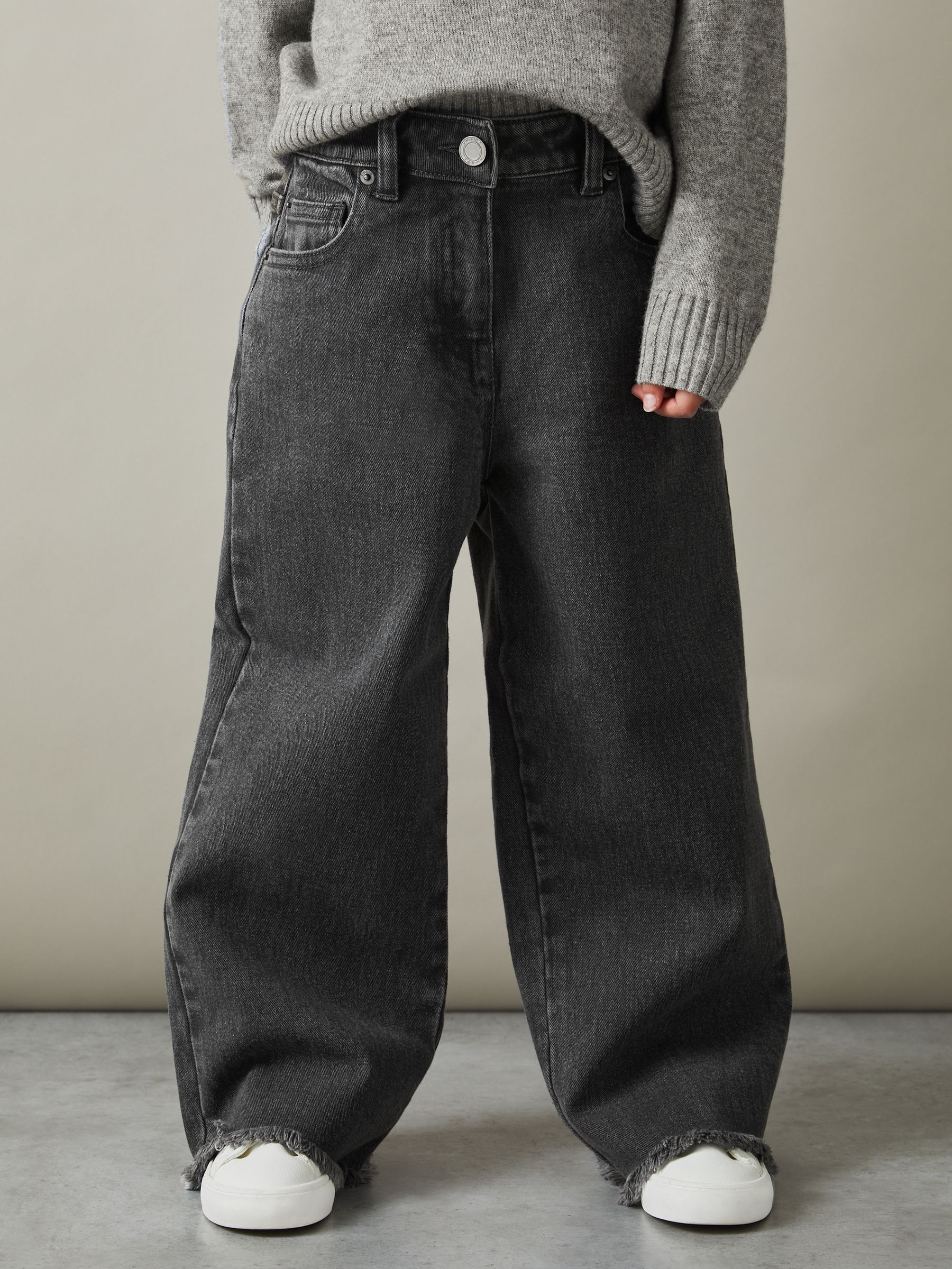 9-13 yrs Wide Leg Frayed Jeans in Grey - Image 1 of 4