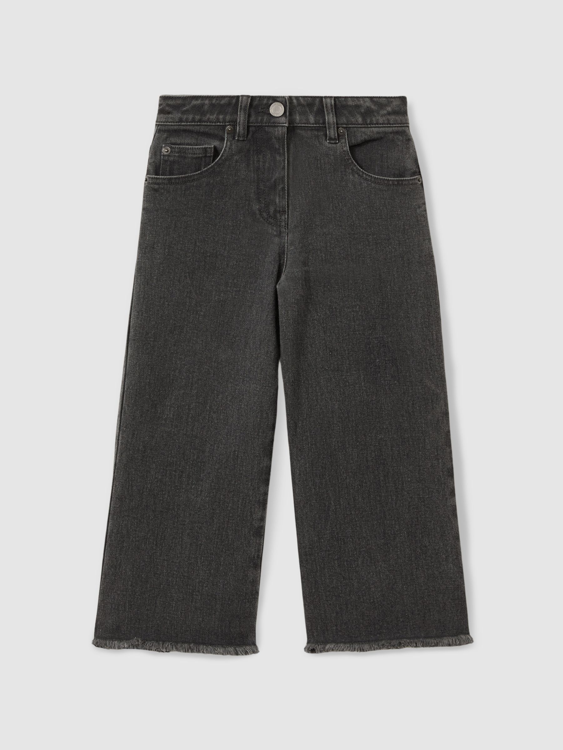 9-13 yrs Wide Leg Frayed Jeans in Grey - Image 2 of 4