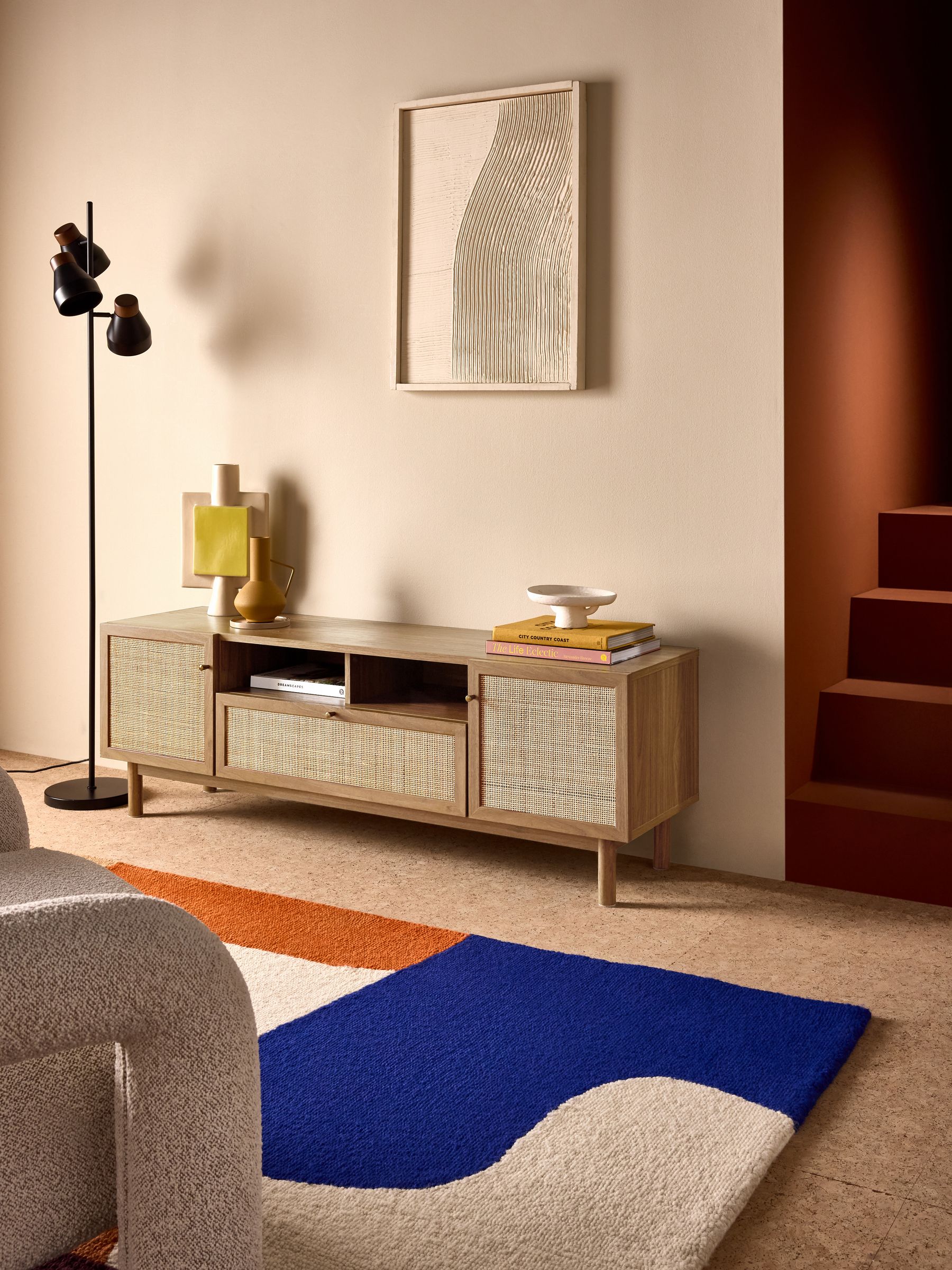 Pavia Rattan Superwide Up to 50 Inch TV Unit in Oak Effect - Image 1 of 5