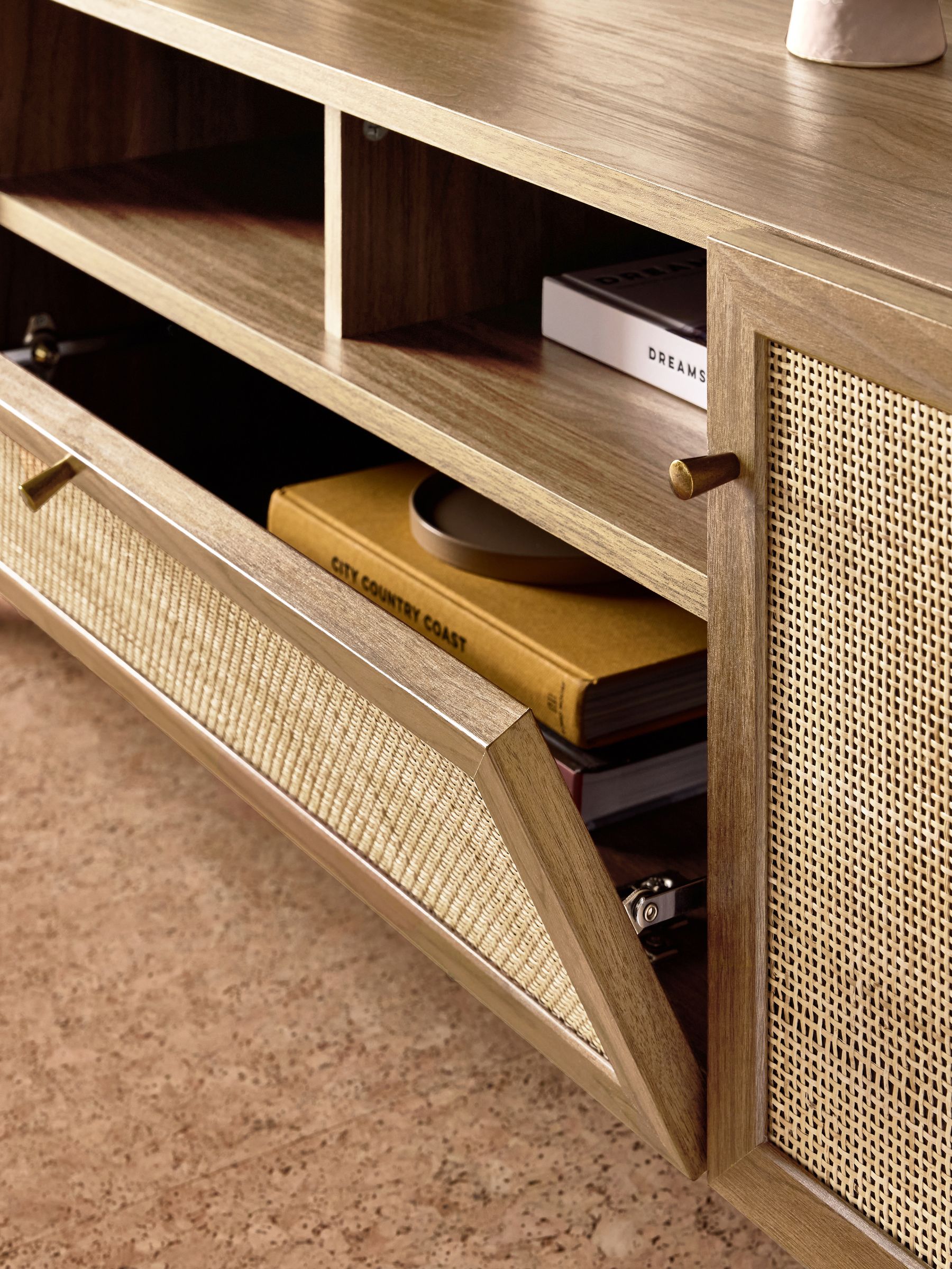 Pavia Rattan Superwide Up to 50 Inch TV Unit in Oak Effect - Image 2 of 5