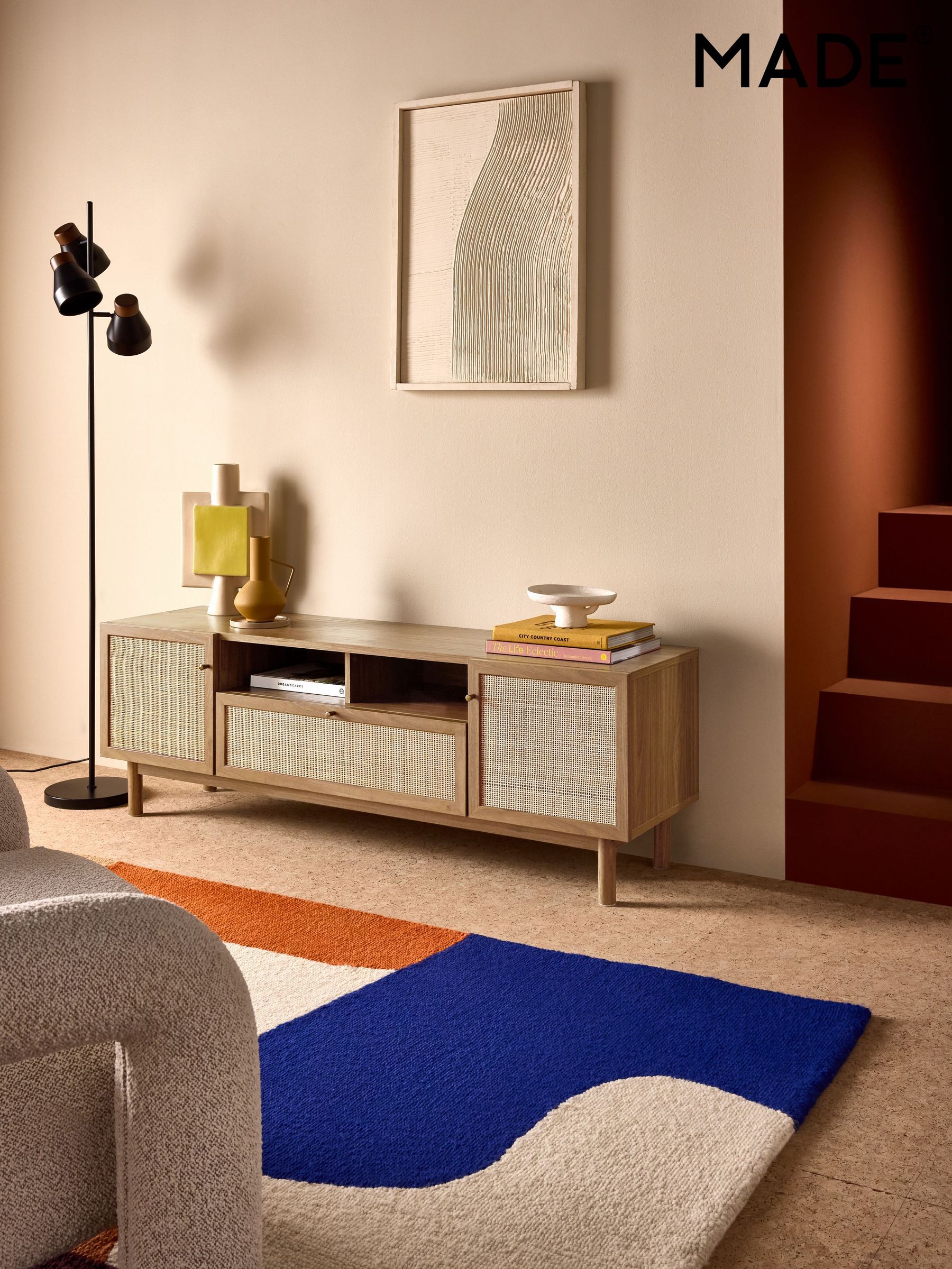 Pavia Rattan Superwide Up to 50 Inch TV Unit in Oak Effect - Image 8 of 8