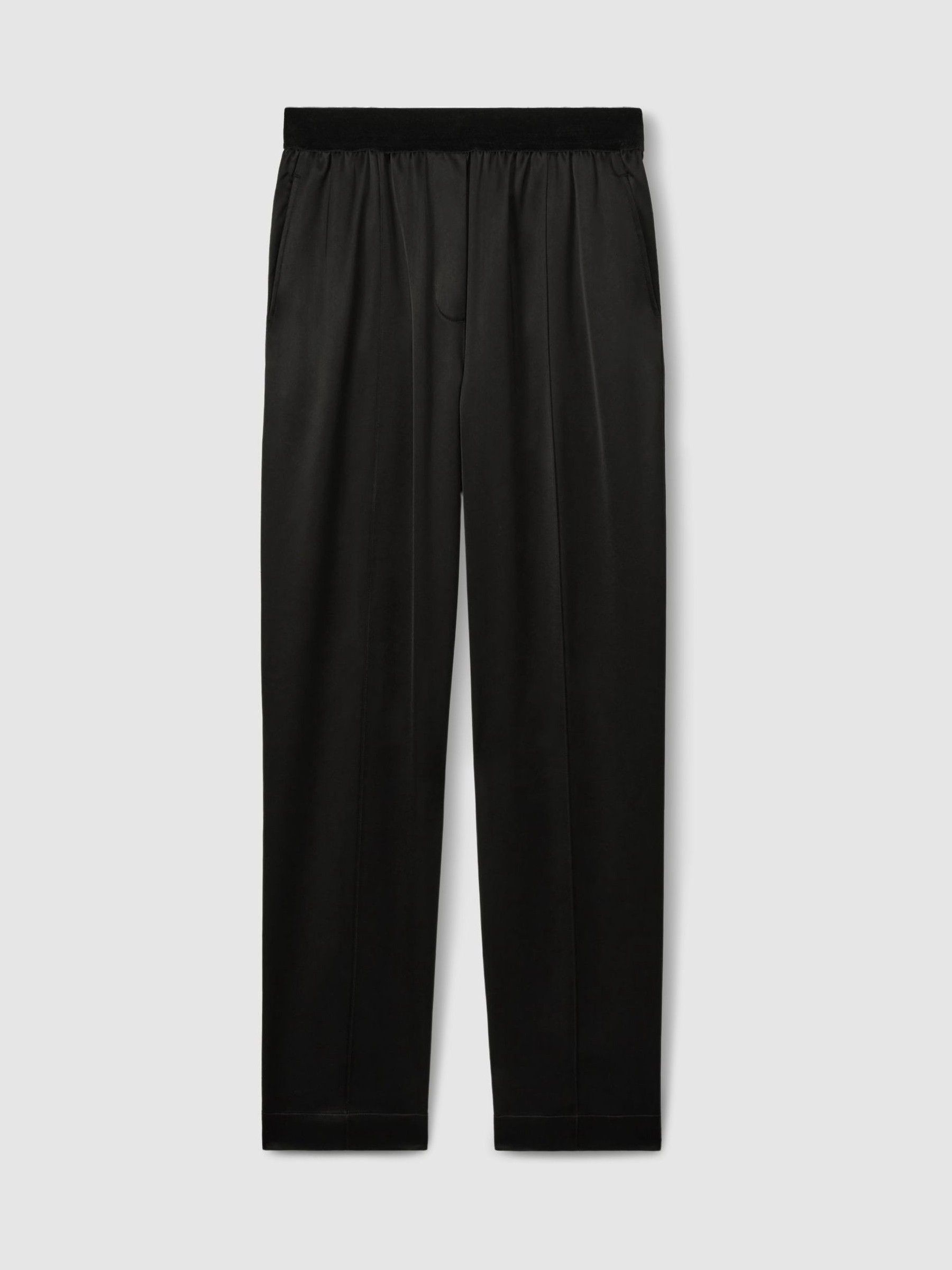 Satin Elasticated Tapered Trousers in Black - Image 2 of 6