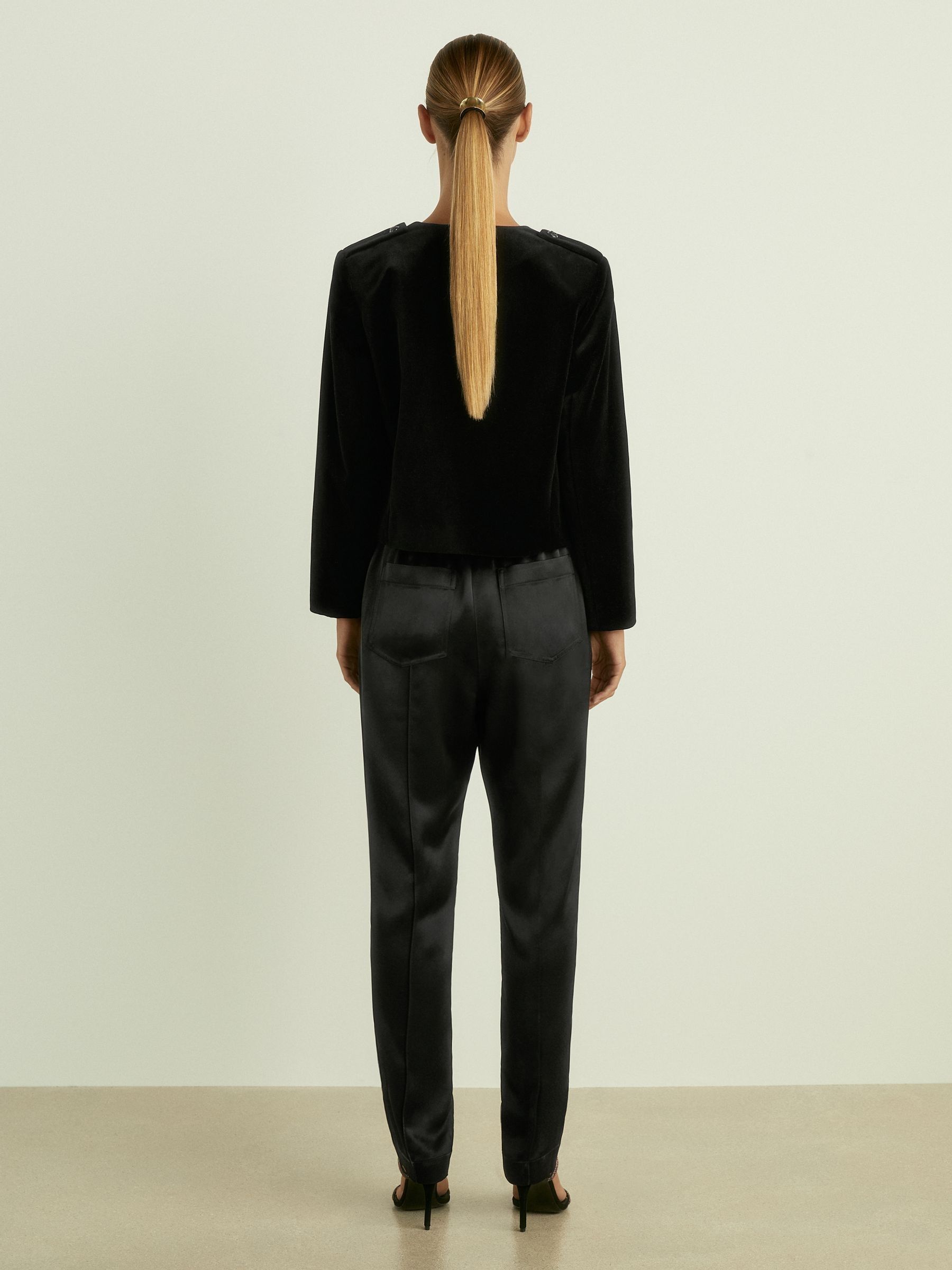 Satin Elasticated Tapered Trousers in Black - Image 5 of 6