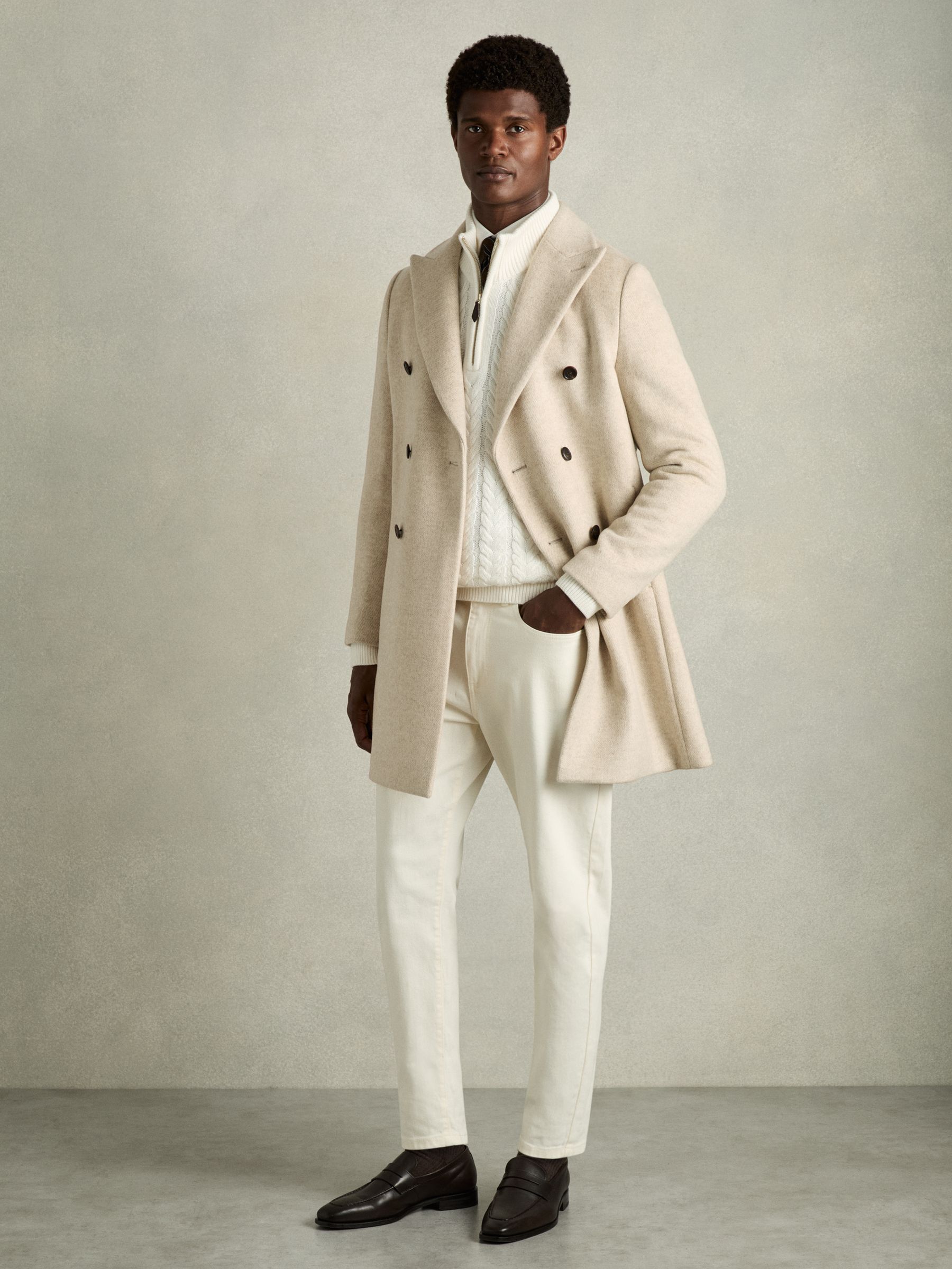 Wool-Blend Double-Breasted Coat in Oatmeal - Image 1 of 7