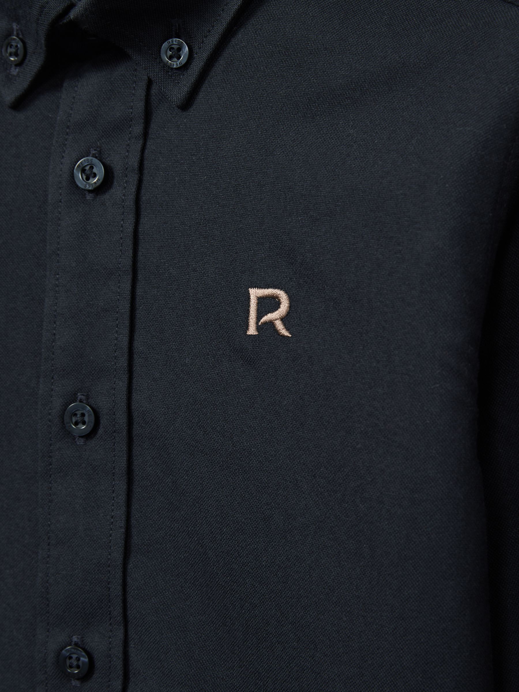 Cotton-Oxford Embroidered Button-Down Shirt in Navy/Camel - Image 3 of 3