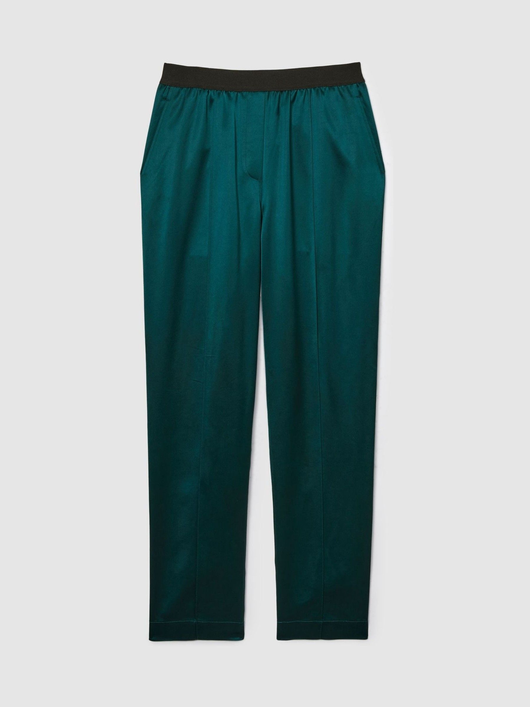 Satin Elasticated Tapered Trousers in Teal - Image 2 of 7