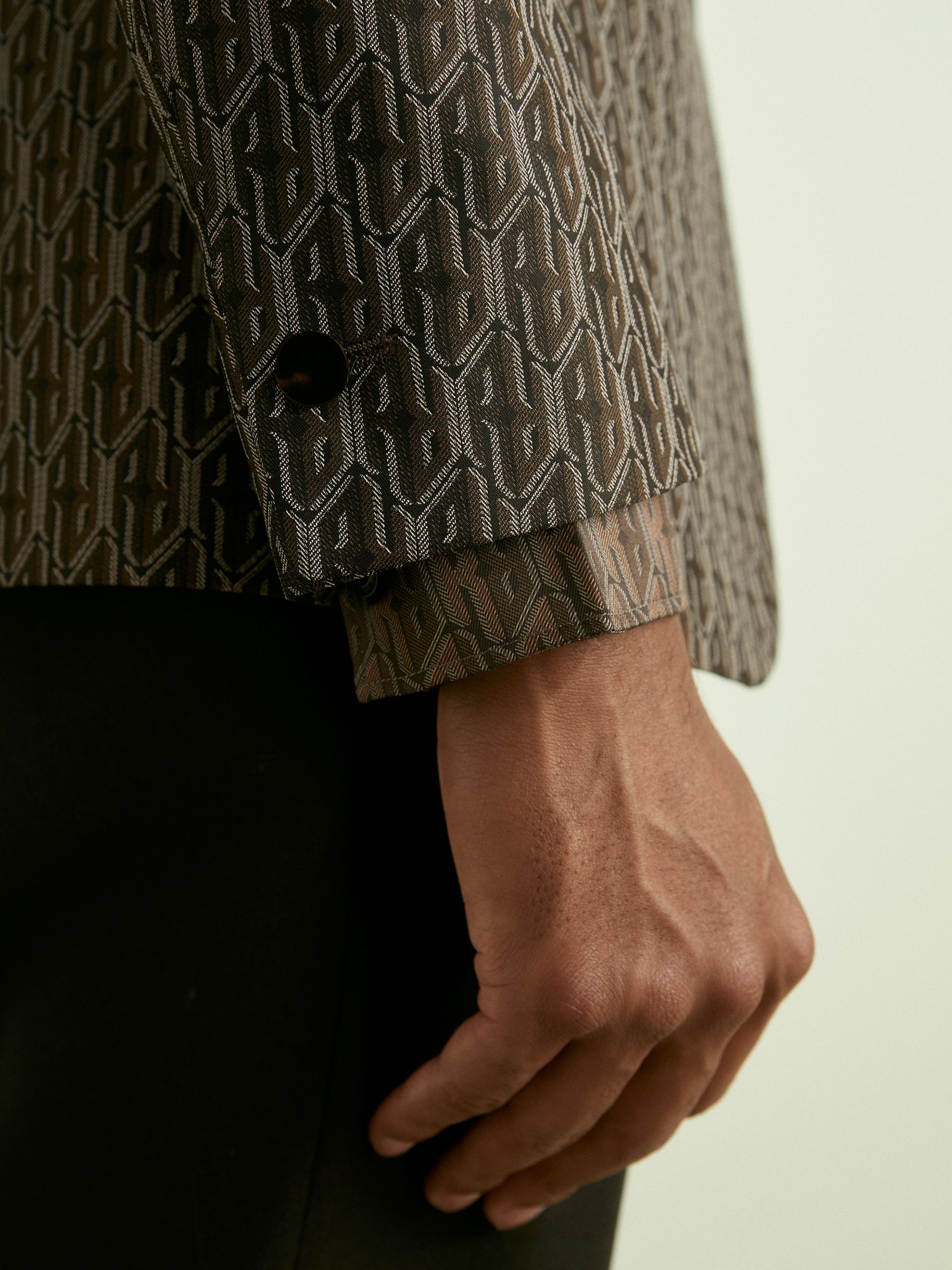 Monogram-Jacquard Twill Blazer in Chocolate Brown - Image 3 of 7