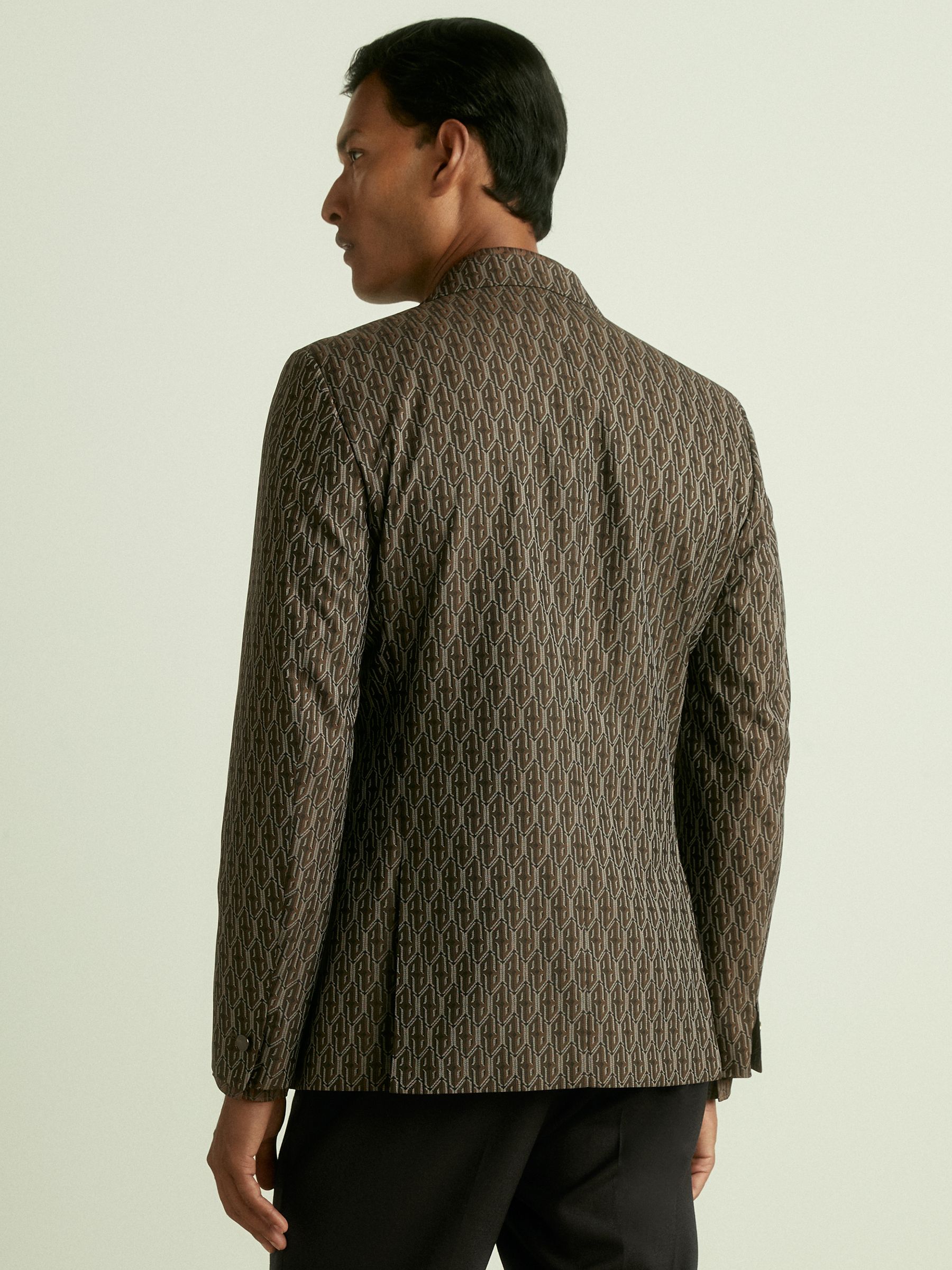 Monogram-Jacquard Twill Blazer in Chocolate Brown - Image 4 of 7