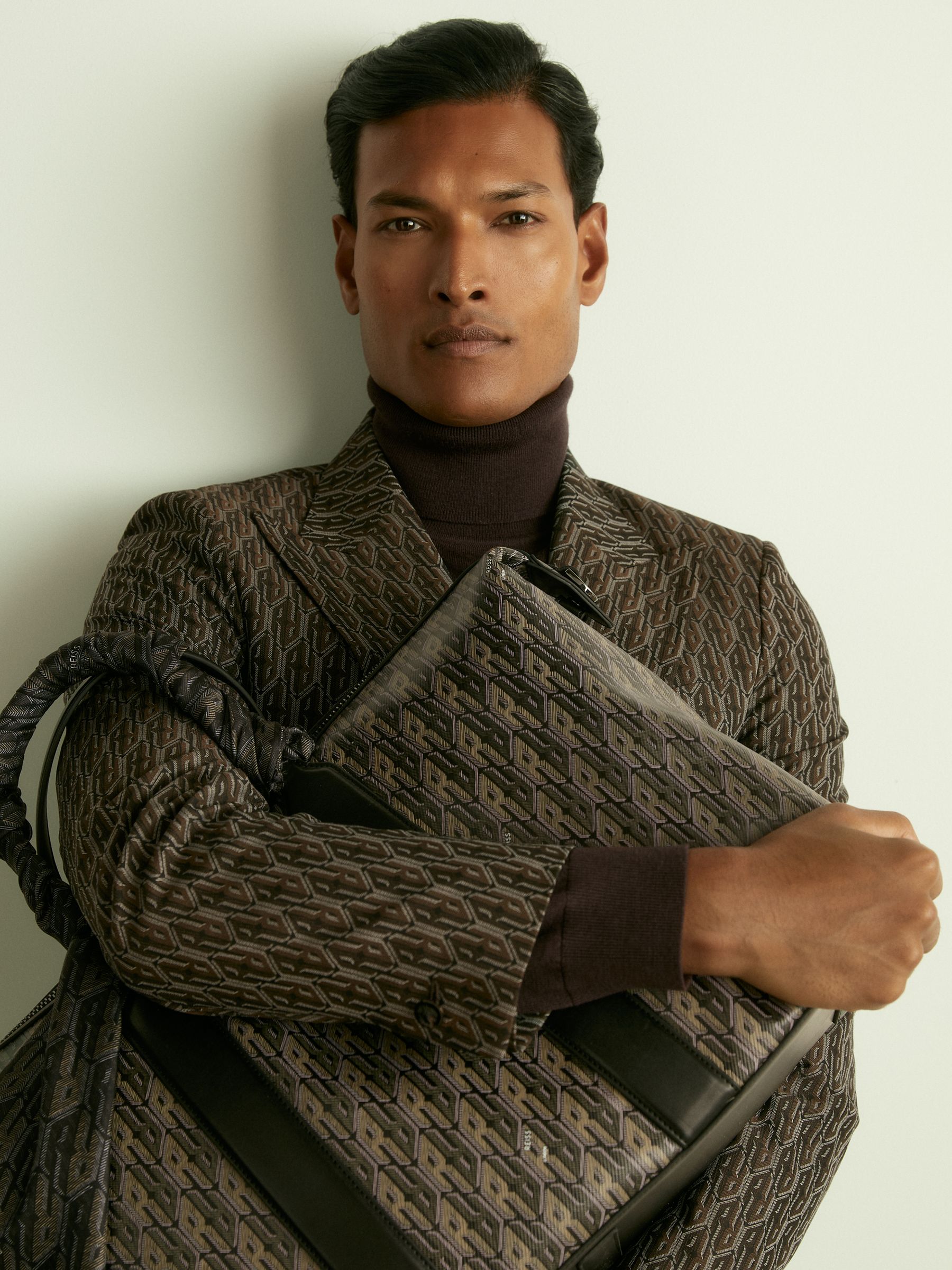 Monogram-Jacquard Twill Blazer in Chocolate Brown - Image 5 of 7