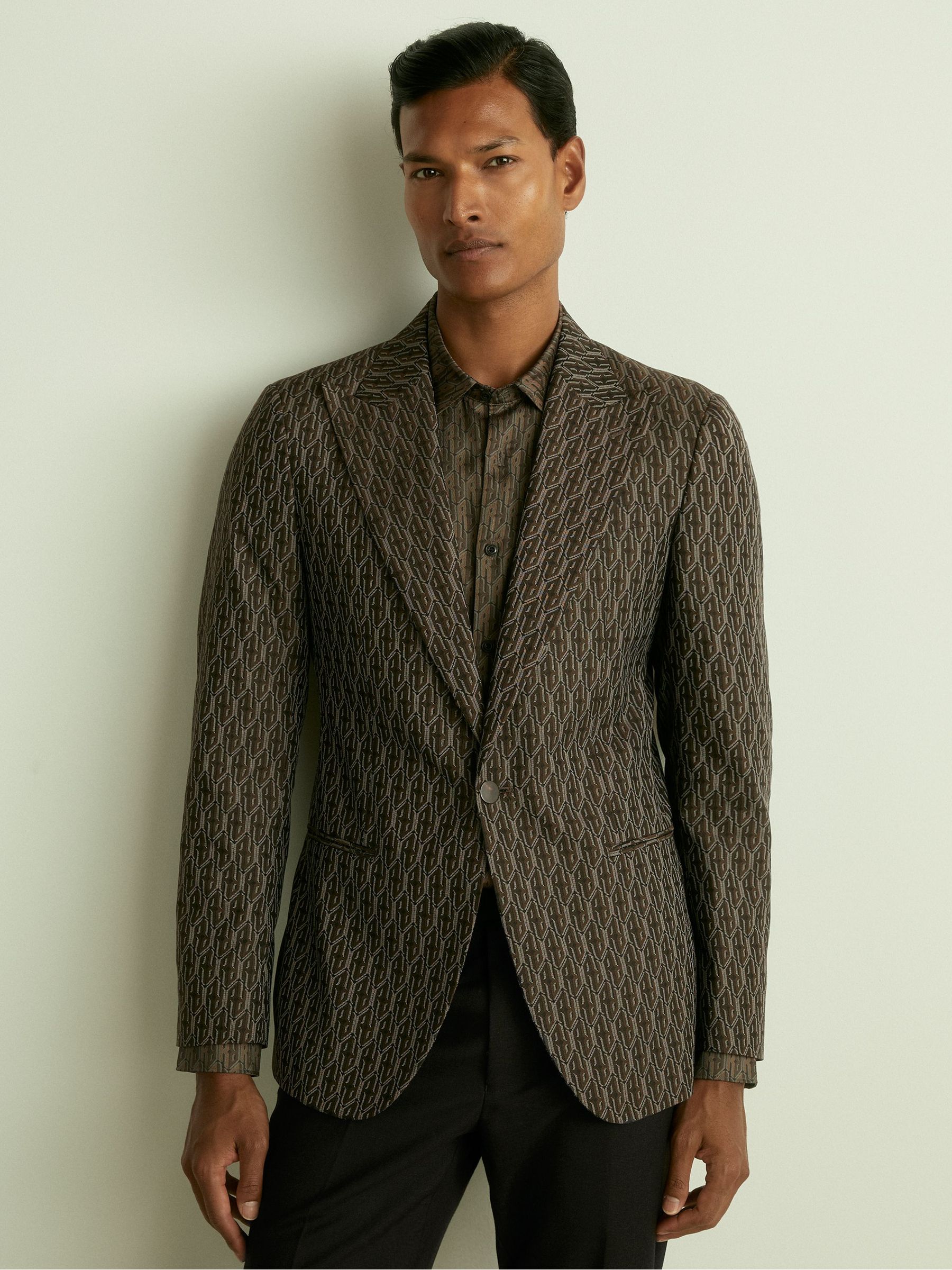 Monogram-Jacquard Twill Blazer in Chocolate Brown - Image 8 of 8
