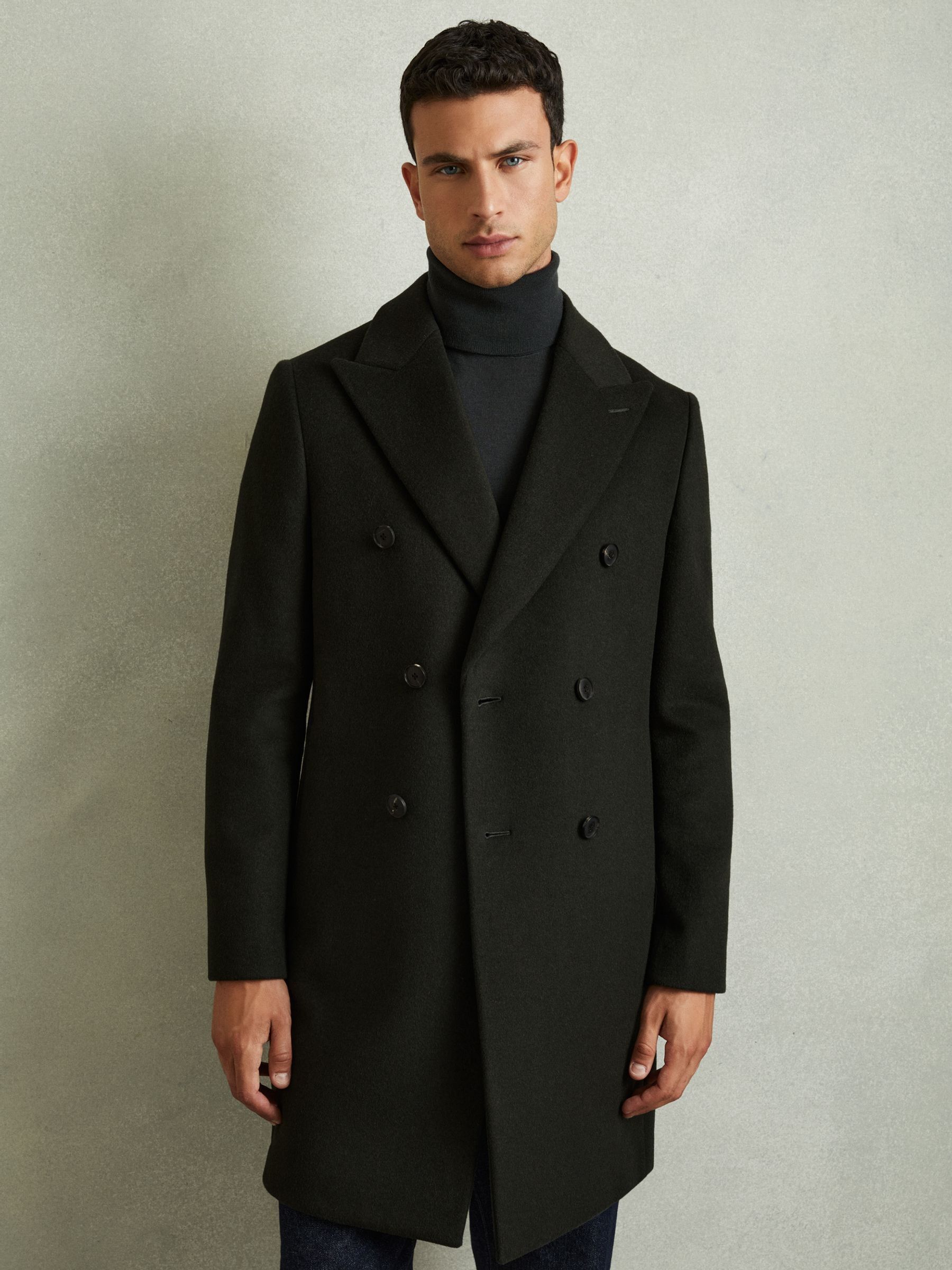 Wool-Blend Double-Breasted Coat in Dark Green - Image 3 of 6