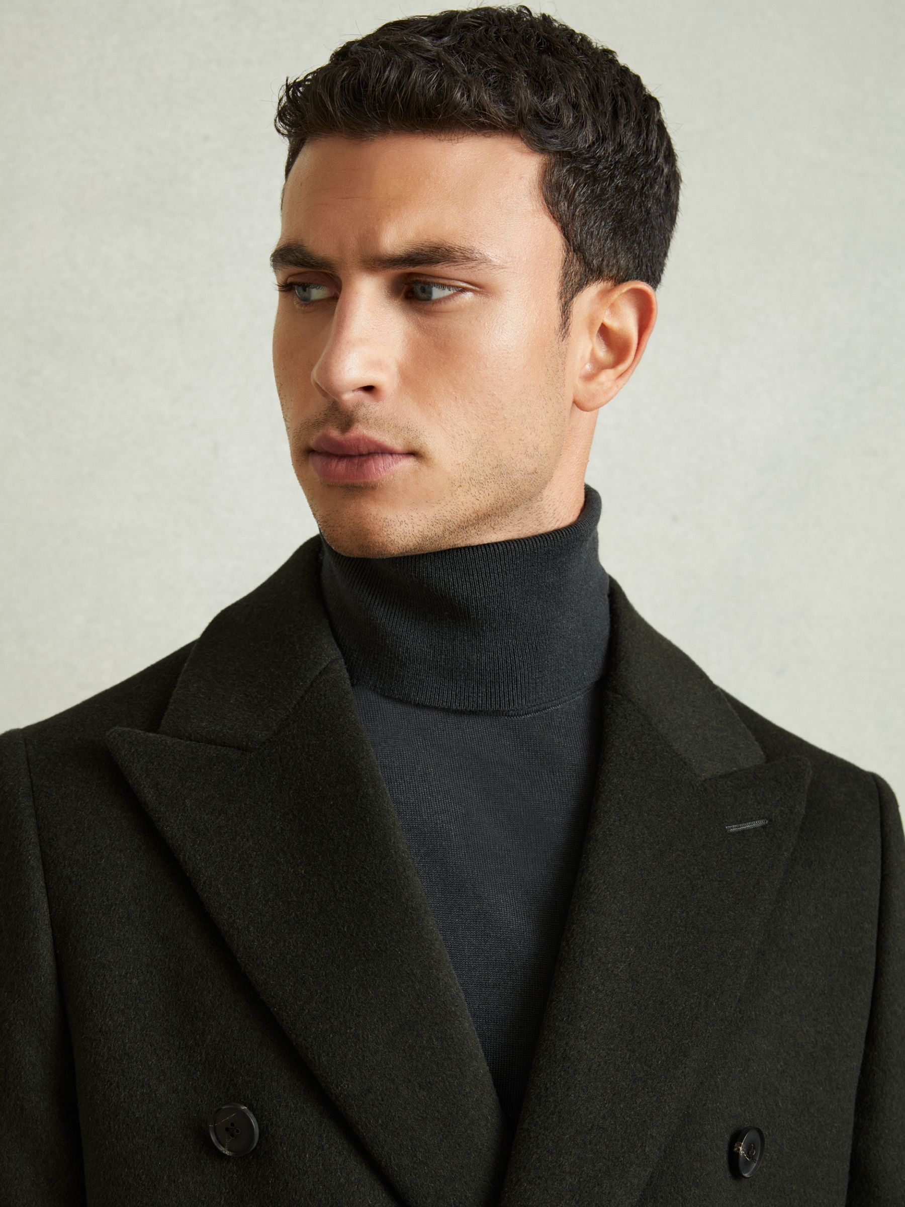 Wool-Blend Double-Breasted Coat in Dark Green - Image 4 of 6