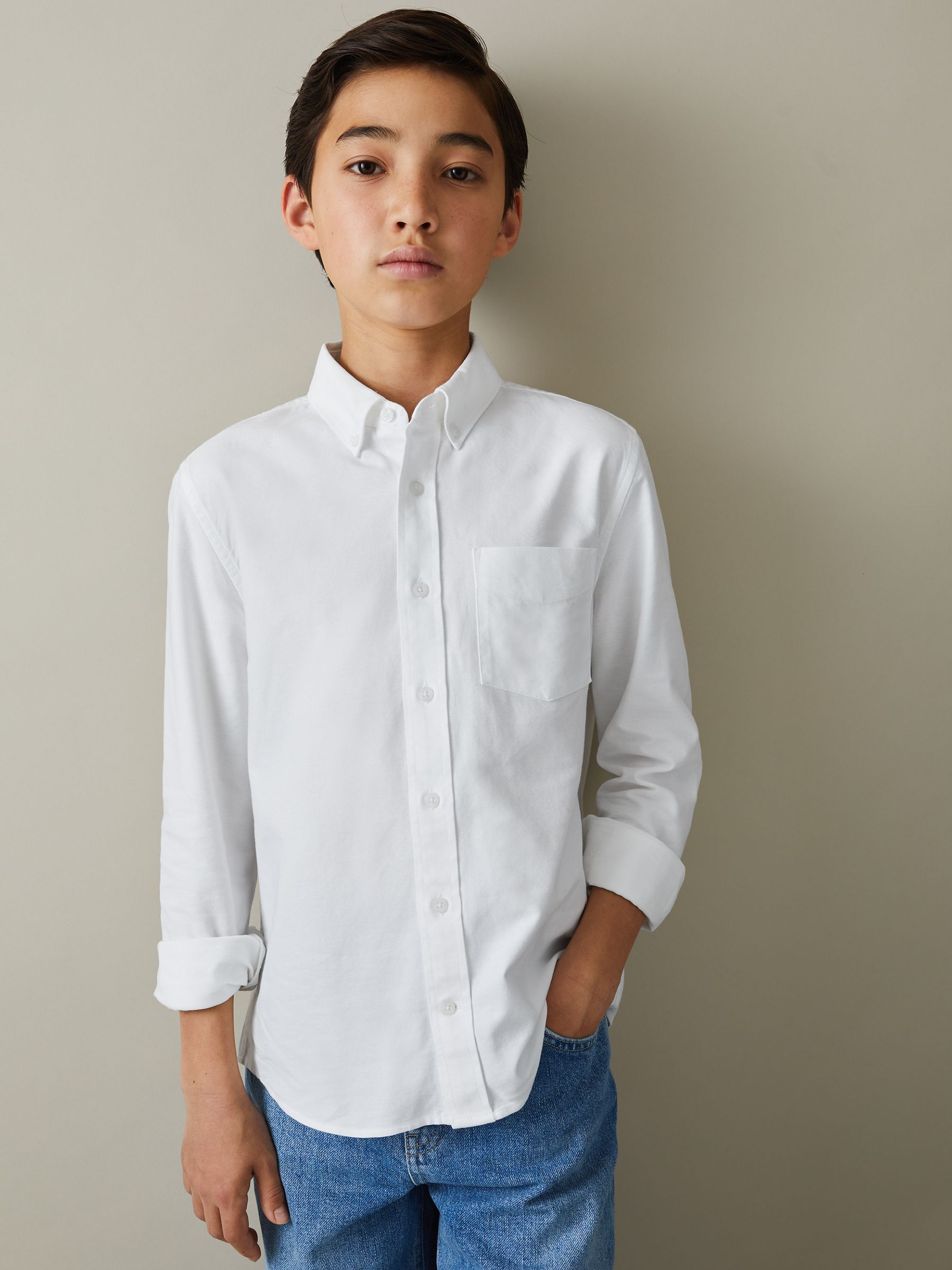 Button Down Oxford Shirt in White - Image 3 of 4