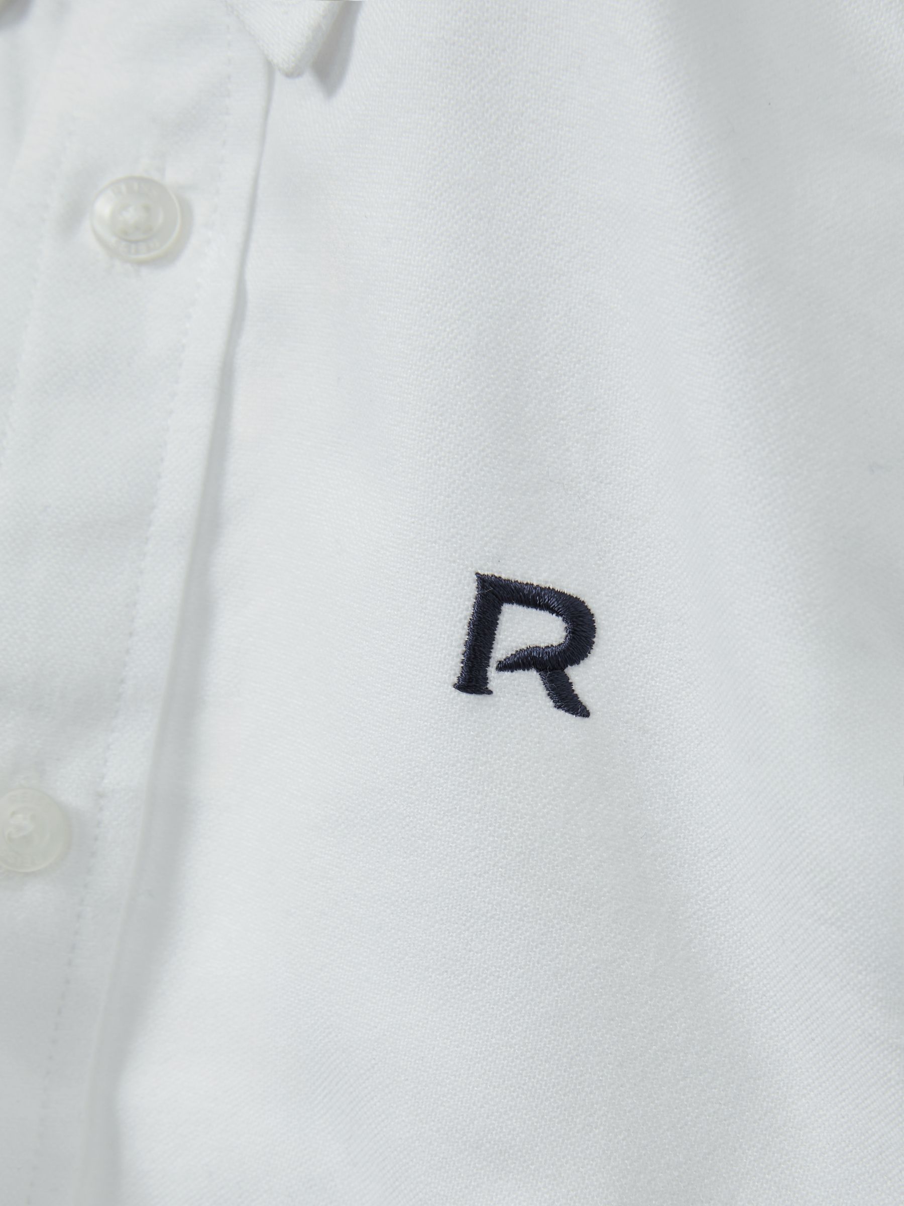 Cotton-Oxford Embroidered Button-Down Shirt in White/Navy - Image 4 of 4