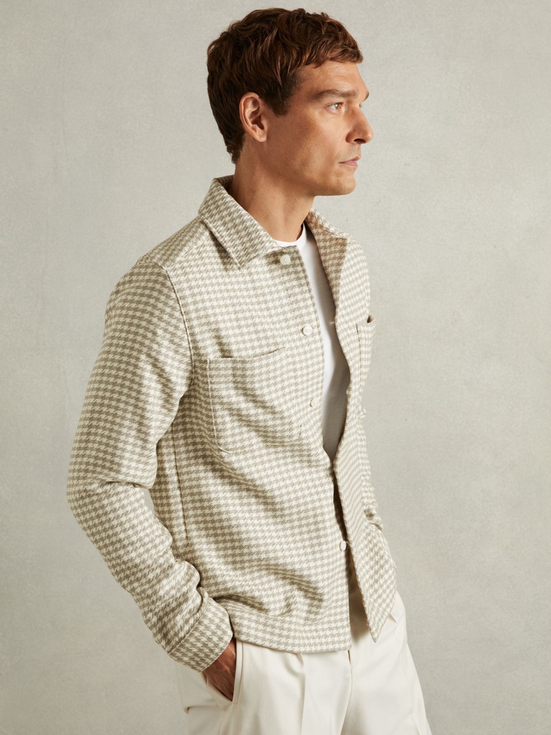 Dogtooth Twill Overshirt in Grey/White - Image 1 of 6