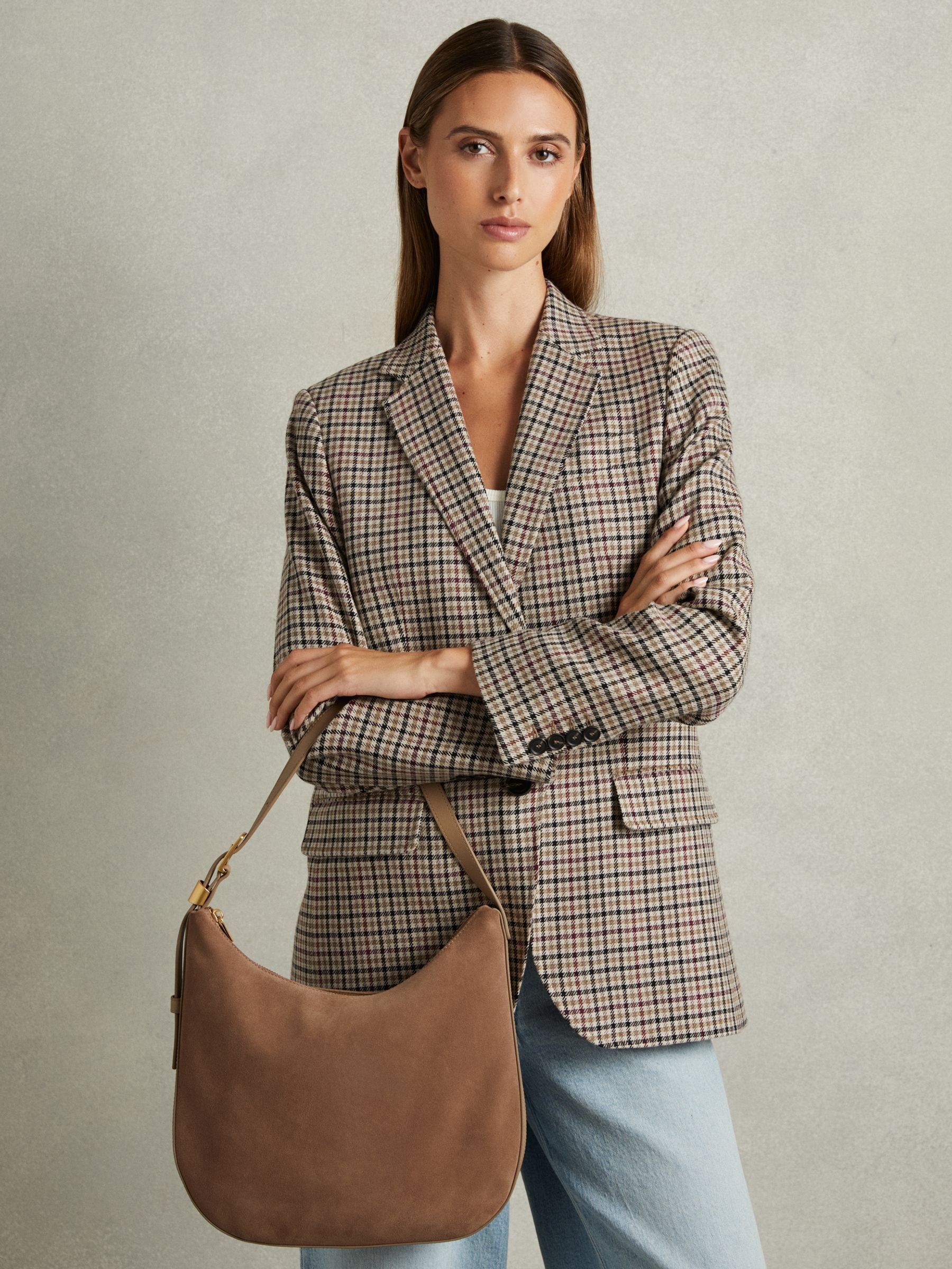 Leather and Suede Shoulder Bag in Taupe - Image 2 of 4