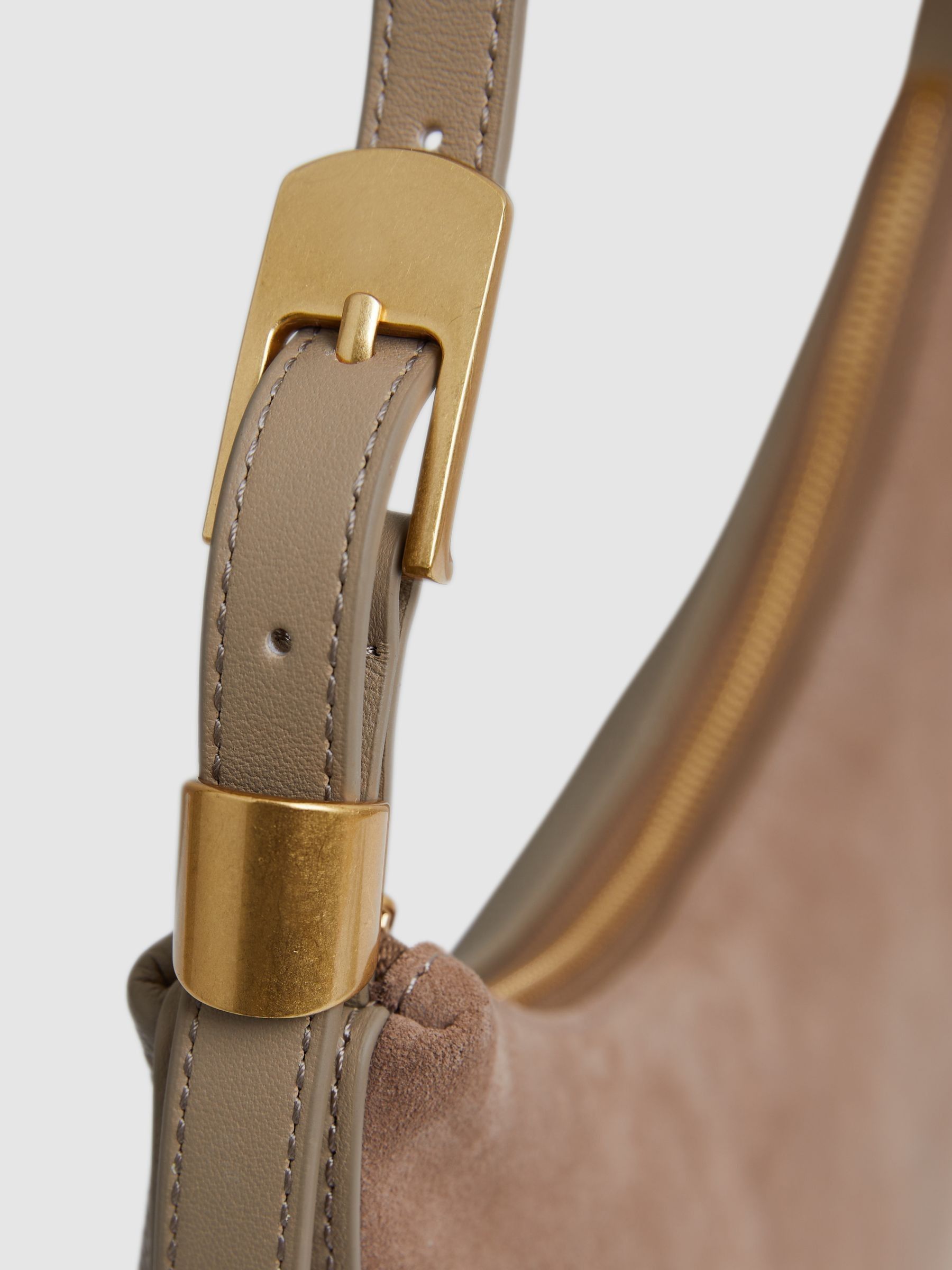 Leather and Suede Shoulder Bag in Taupe - Image 4 of 4