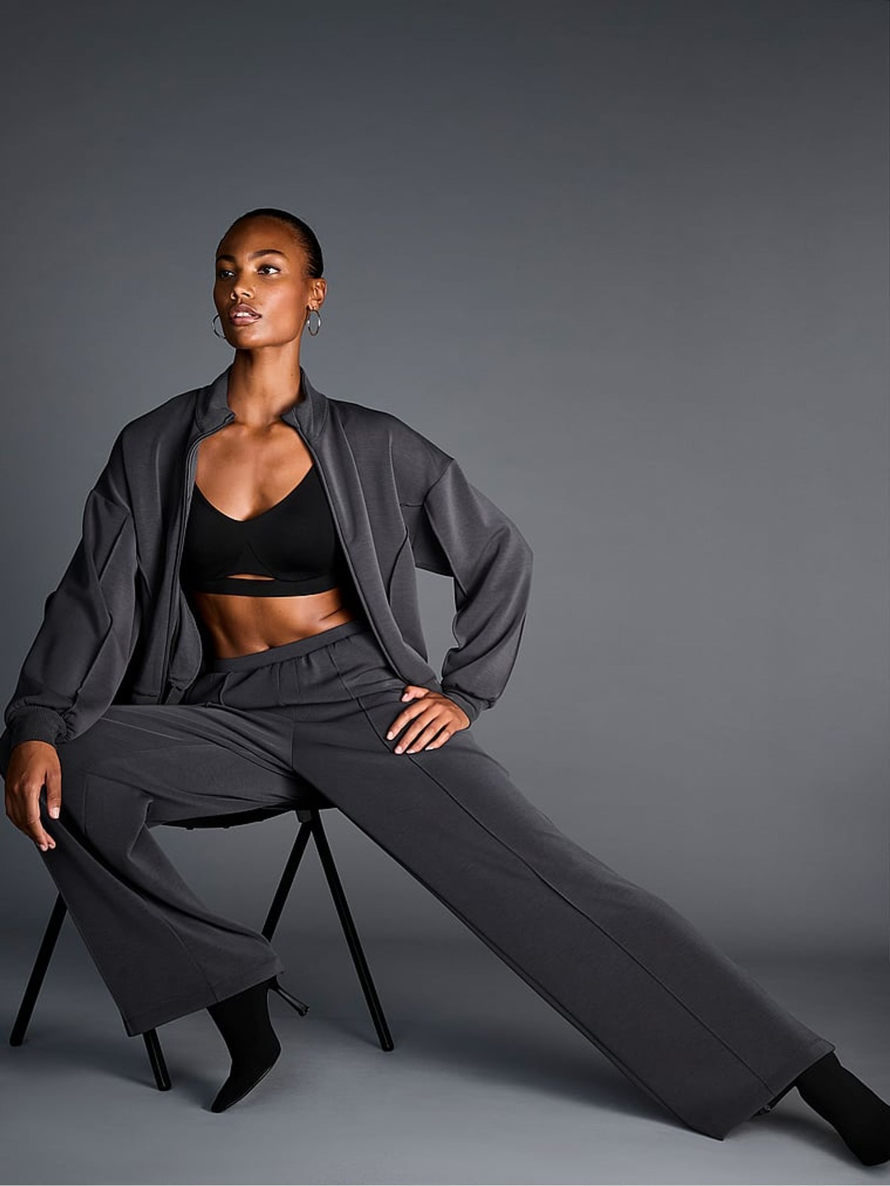 Grey Wide Leg Featherweight Knit Joggers - Image 4 of 5
