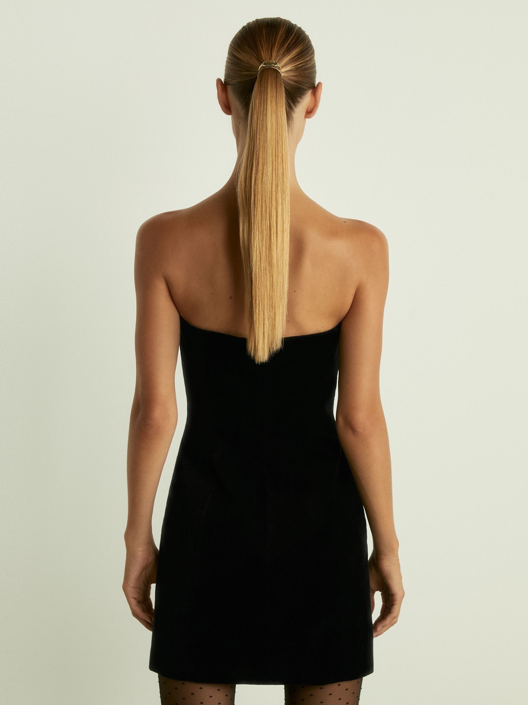 Bandeau-Neck Velvet Mini Dress in Black - image 5