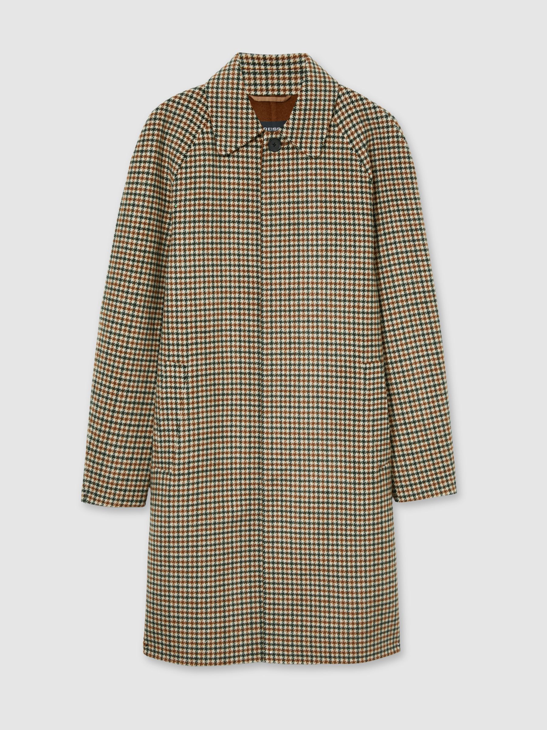 Wool Dogtooth Check Car Coat in Brown Multi - Image 2 of 8