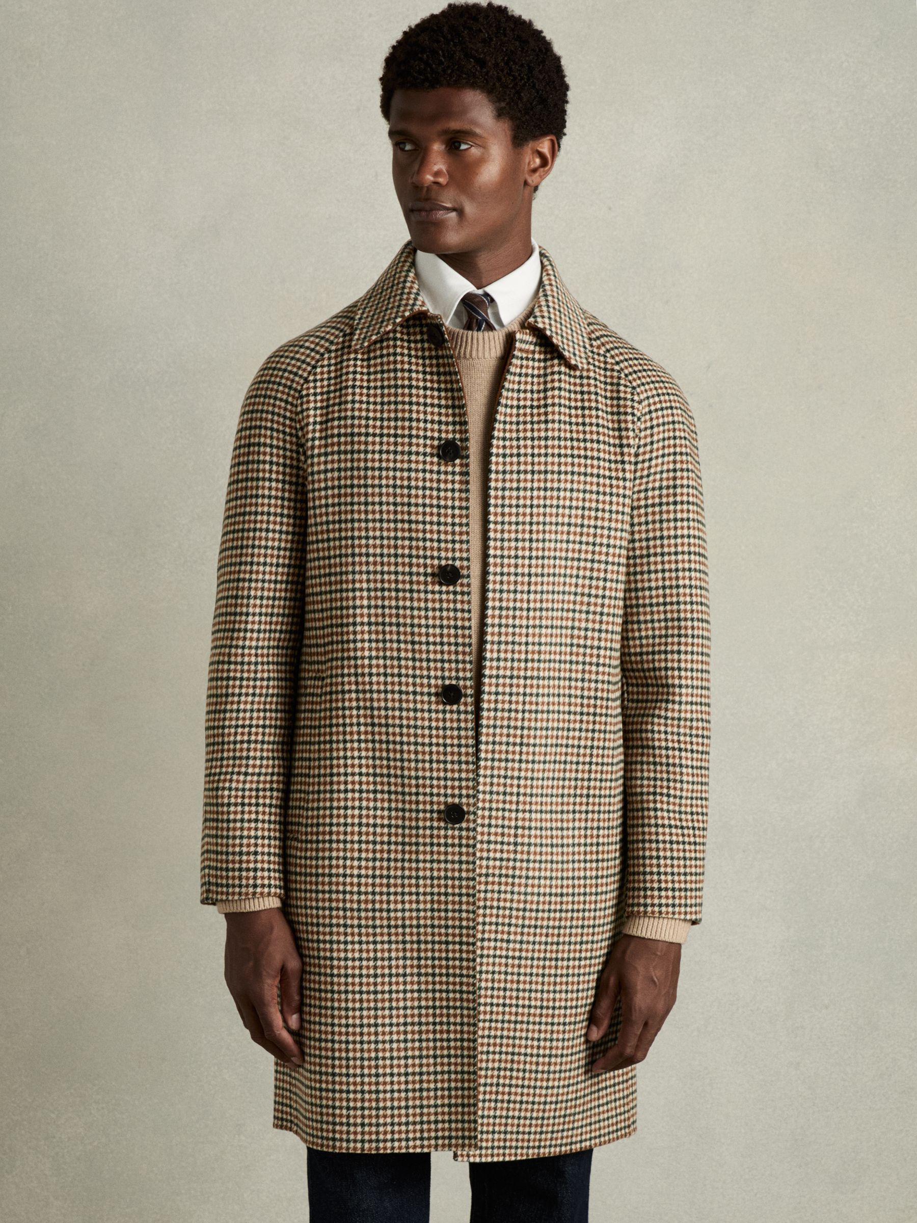 Wool Dogtooth Check Car Coat in Brown Multi - Image 3 of 8