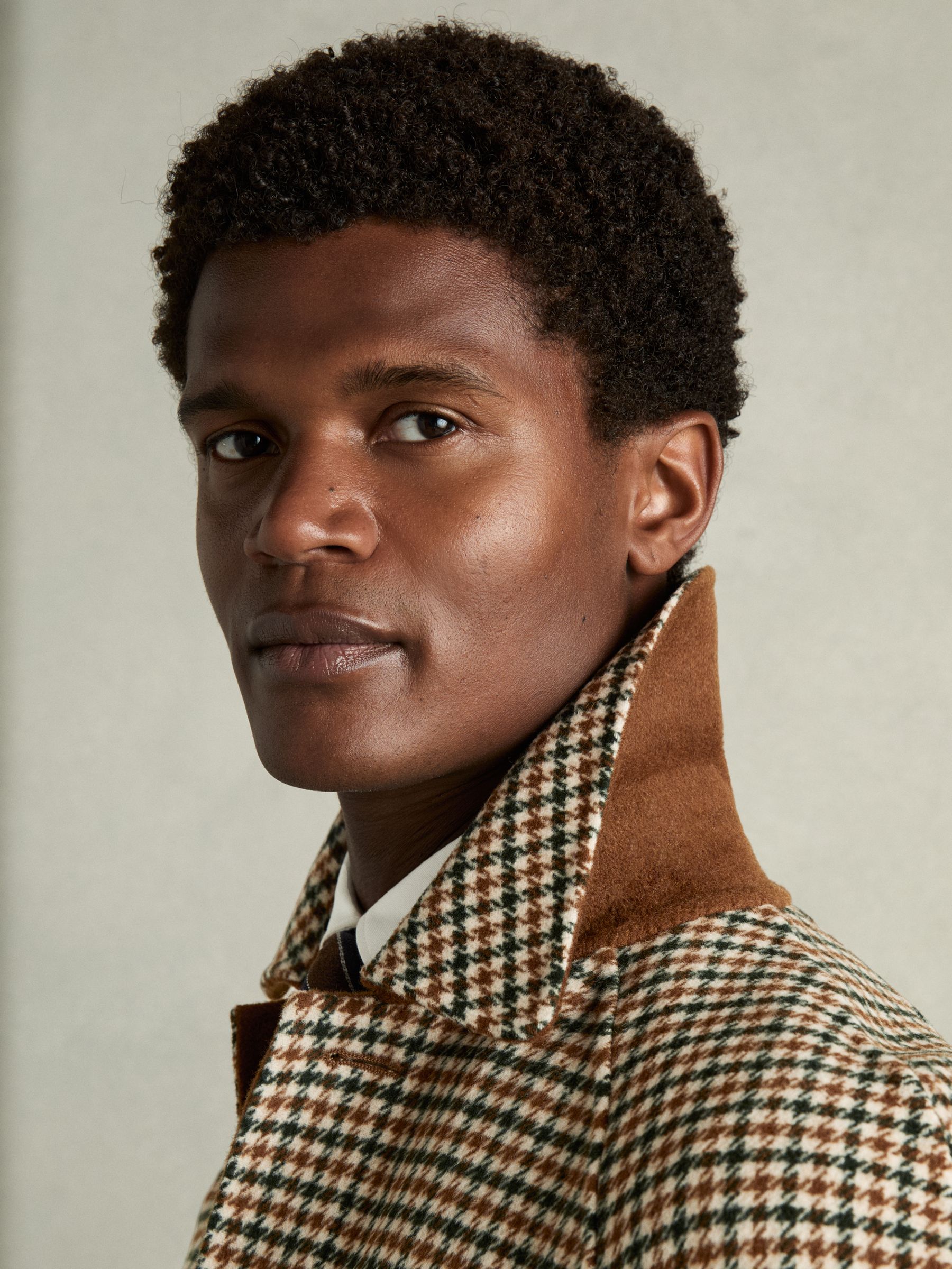 Wool Dogtooth Check Car Coat in Brown Multi - Image 4 of 8