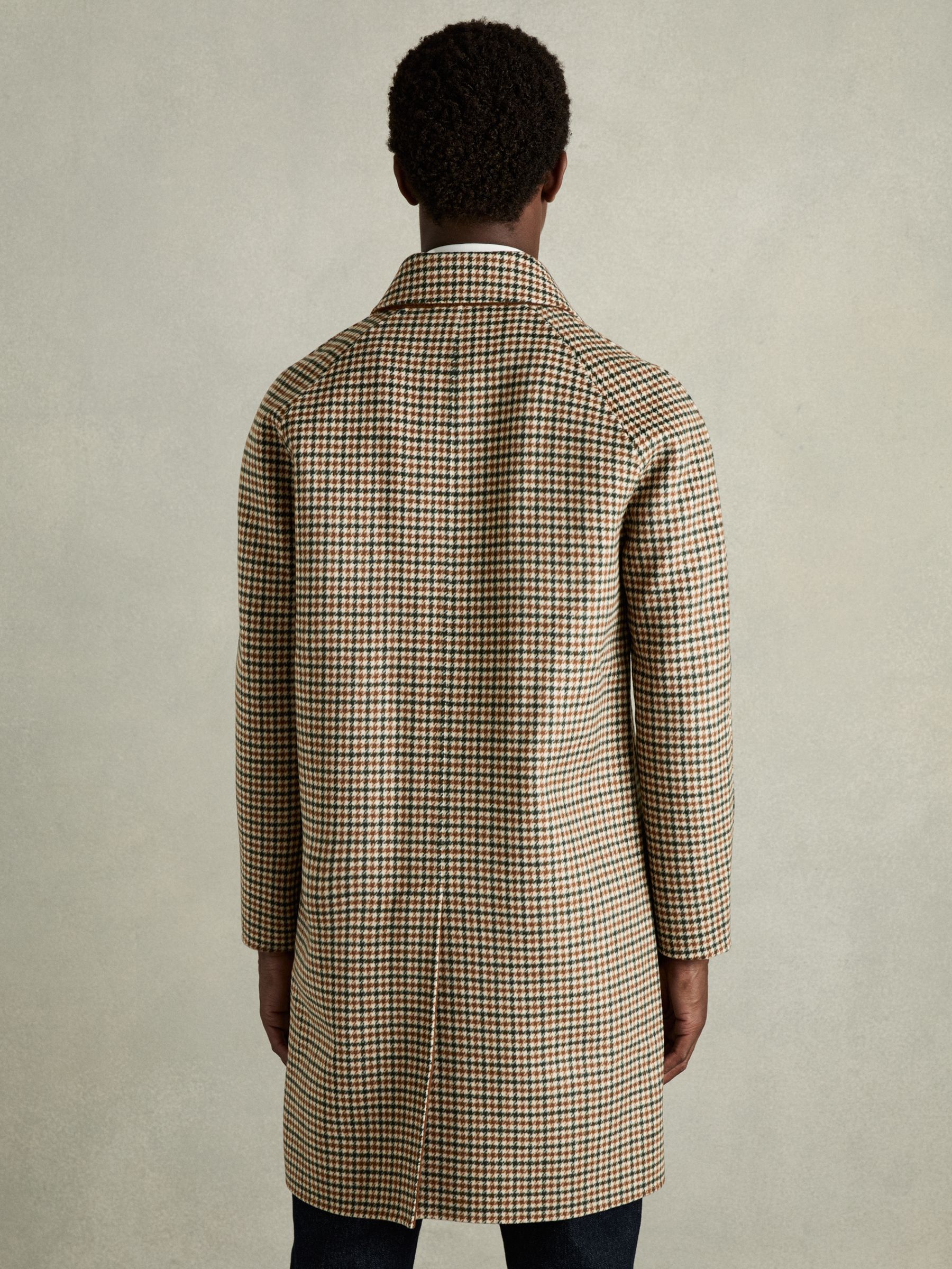 Wool Dogtooth Check Car Coat in Brown Multi - Image 6 of 8