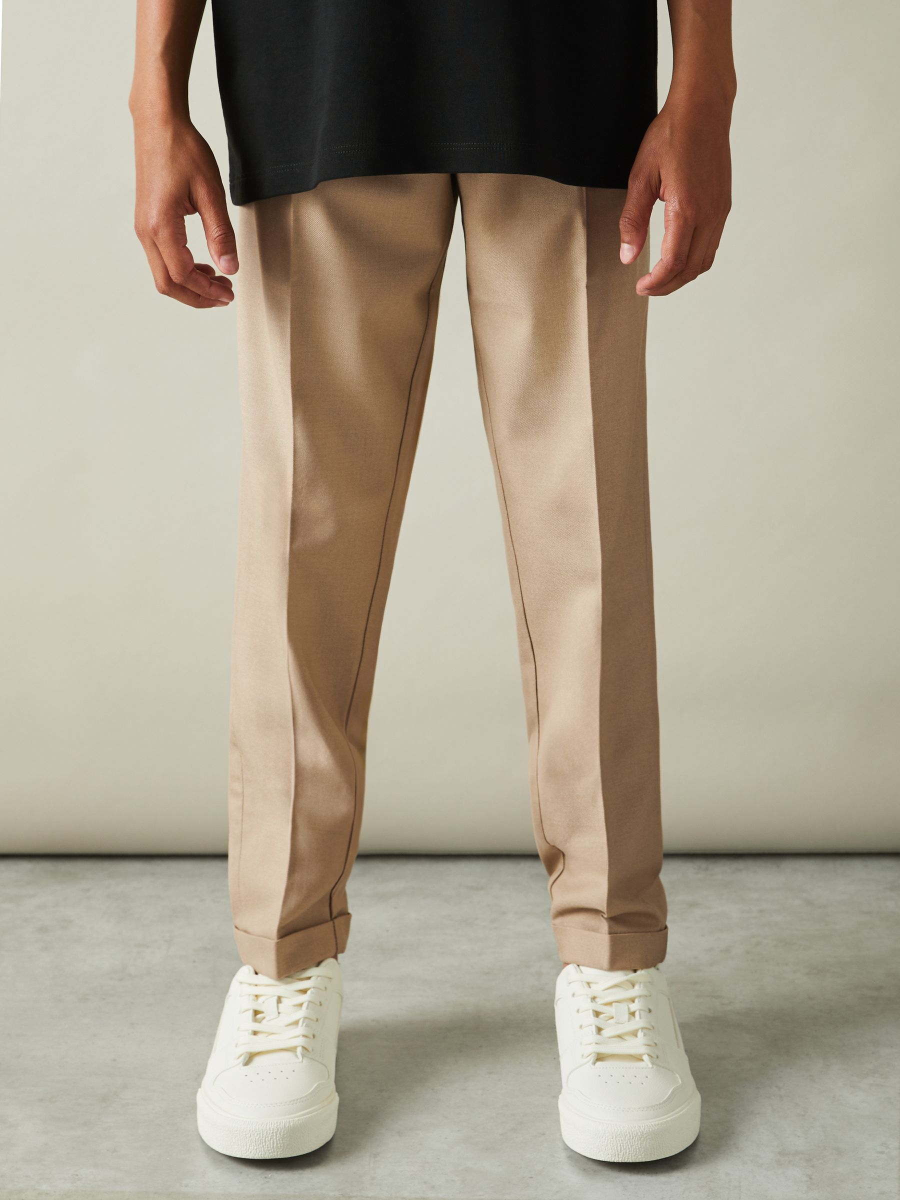 3-9 yrs Relaxed Elasticated Trousers with Turn-Ups in Soft Camel Brown - Image 1 of 1
