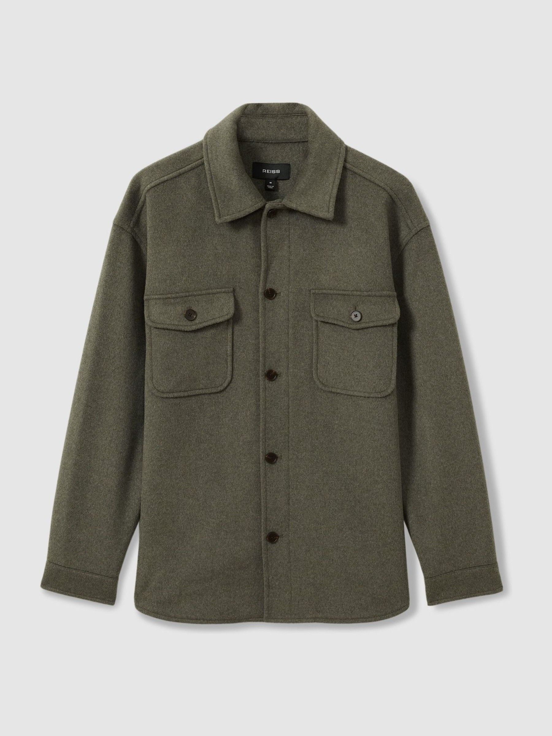 Wool-Blend Melton Overshirt in Green Smoke - Image 2 of 6