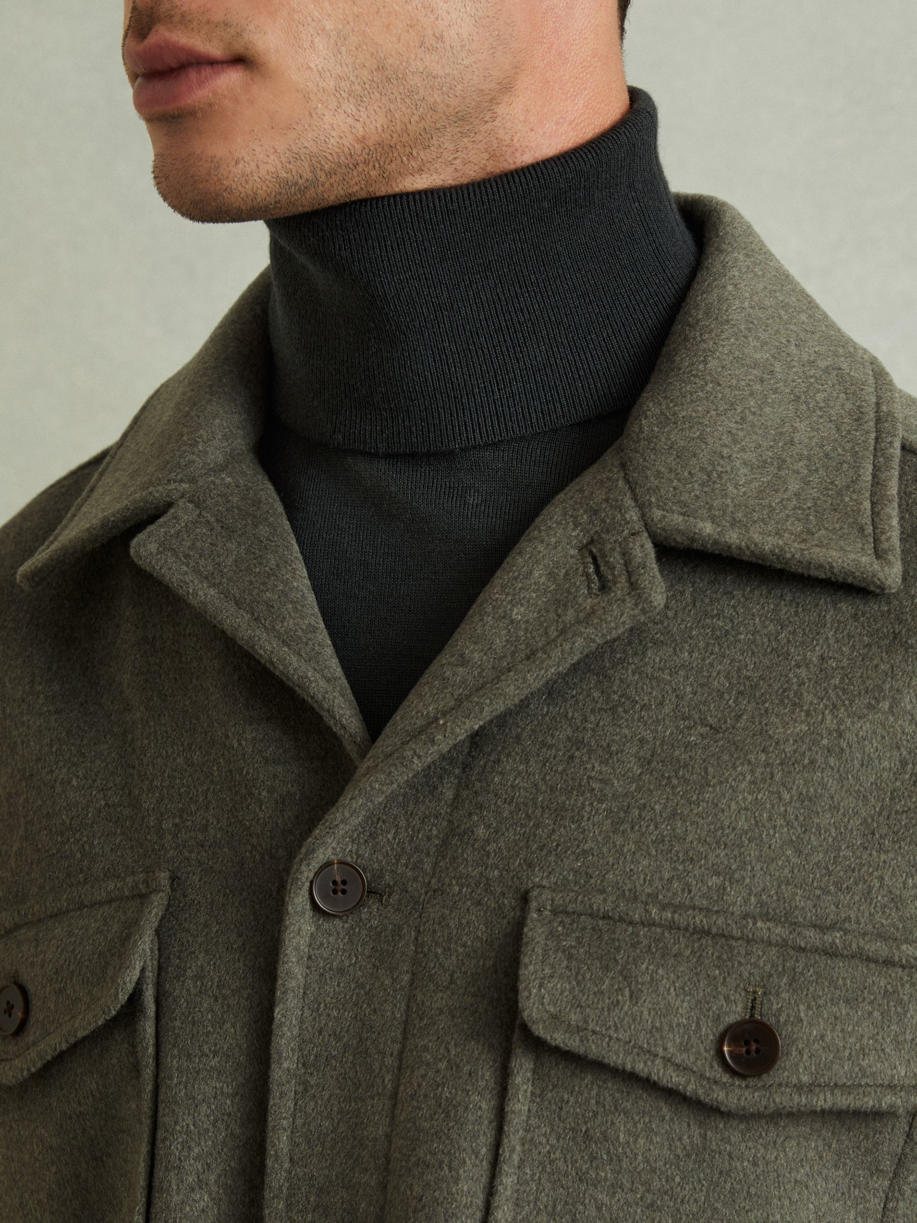 Wool-Blend Melton Overshirt in Green Smoke - Image 4 of 6