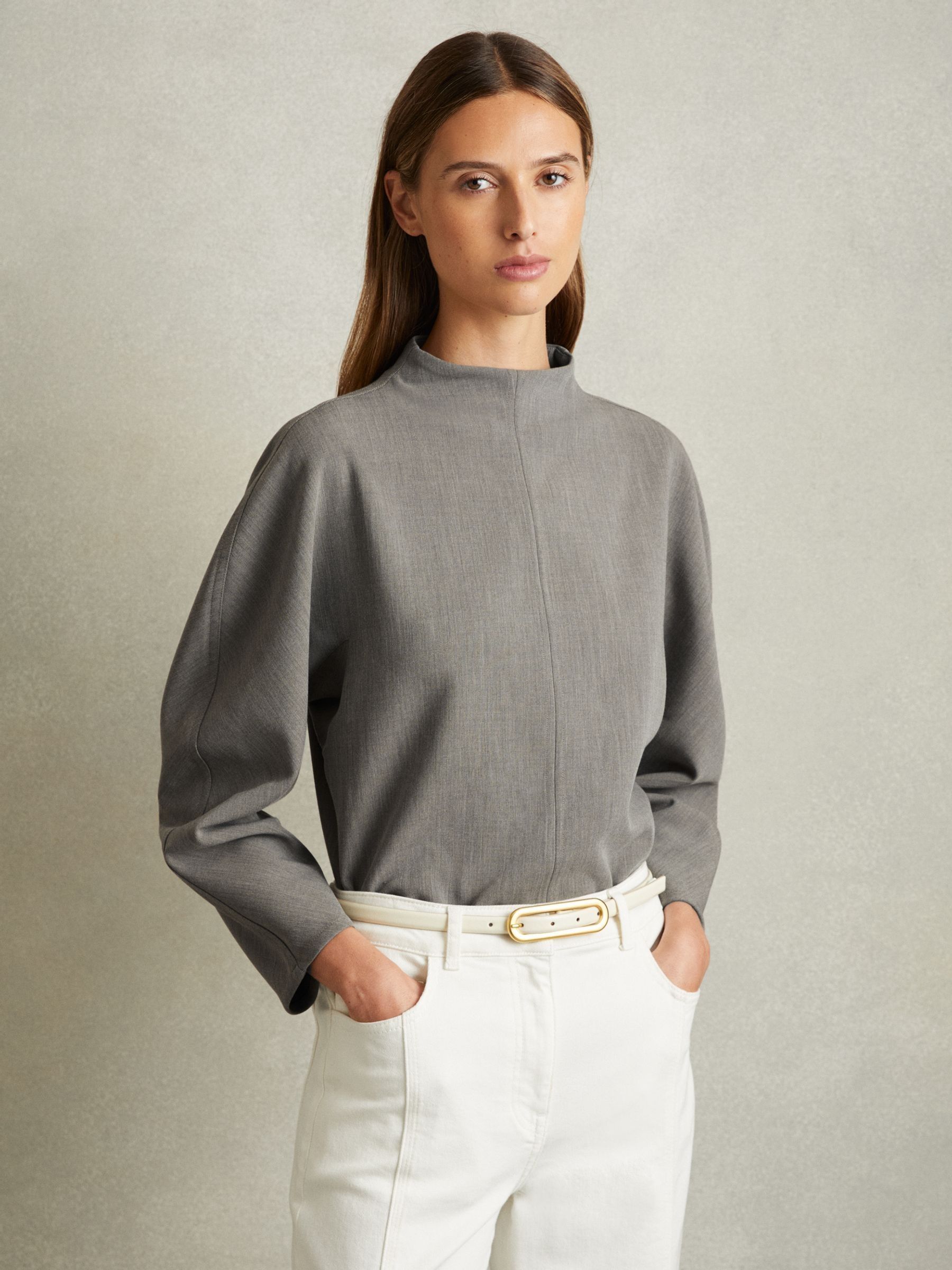 Sculpted High Neck Top in Grey - Image 1 of 6