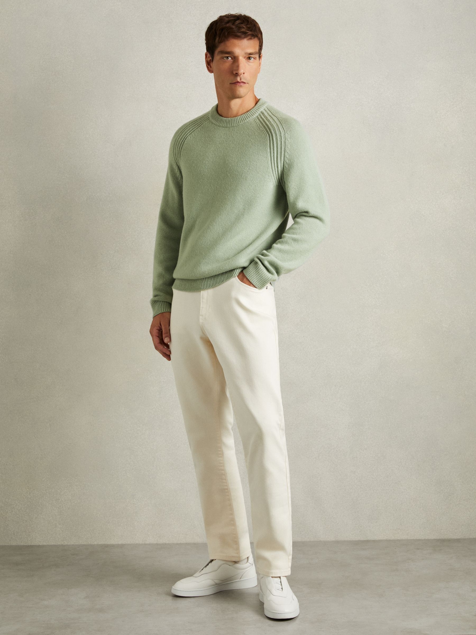 Wool-Blend Raglan-Sleeve Jumper in Sage Green - Image 3 of 6