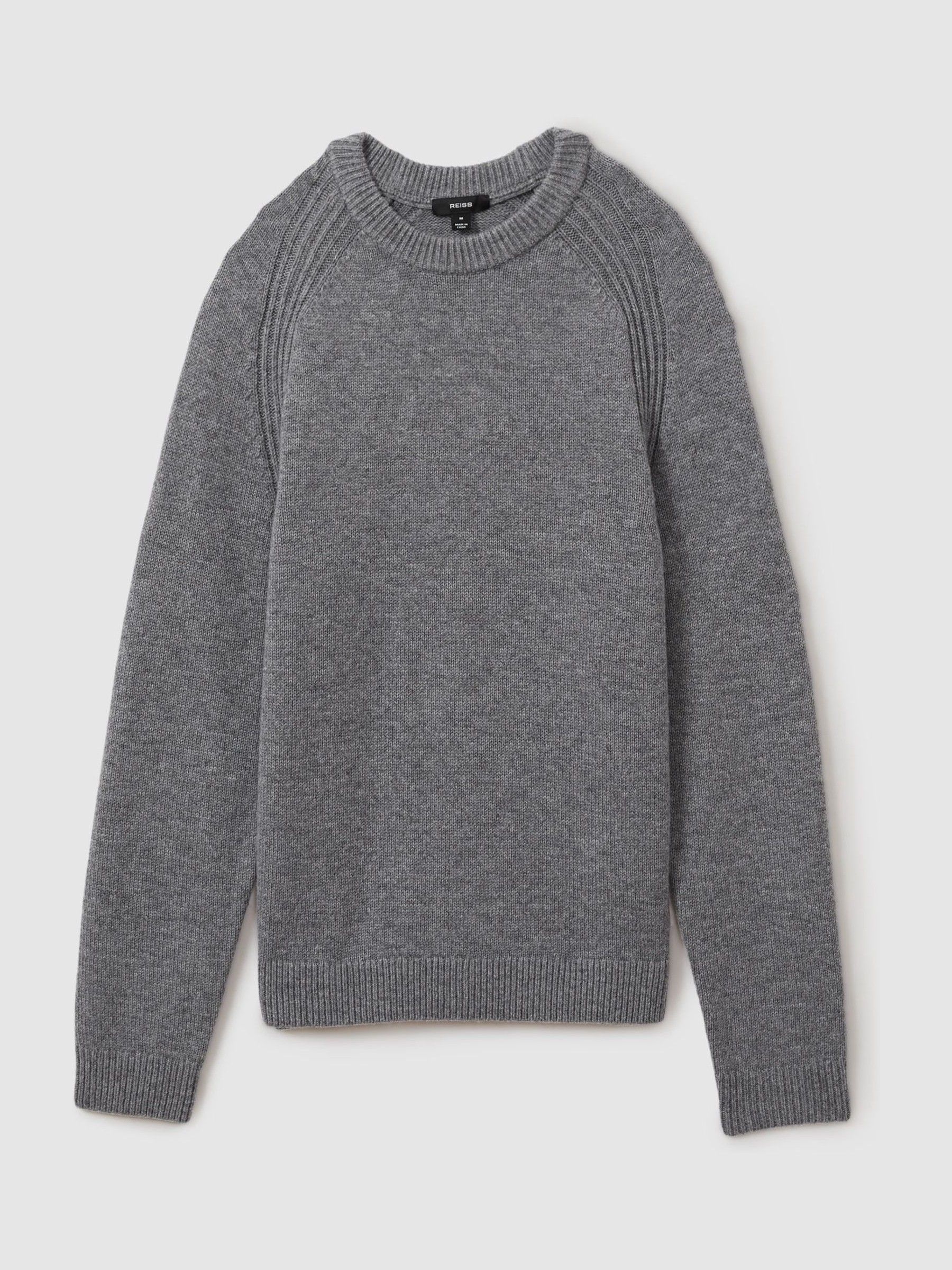 Wool-Blend Raglan-Sleeve Jumper in Mid Grey Melange - Image 2 of 6