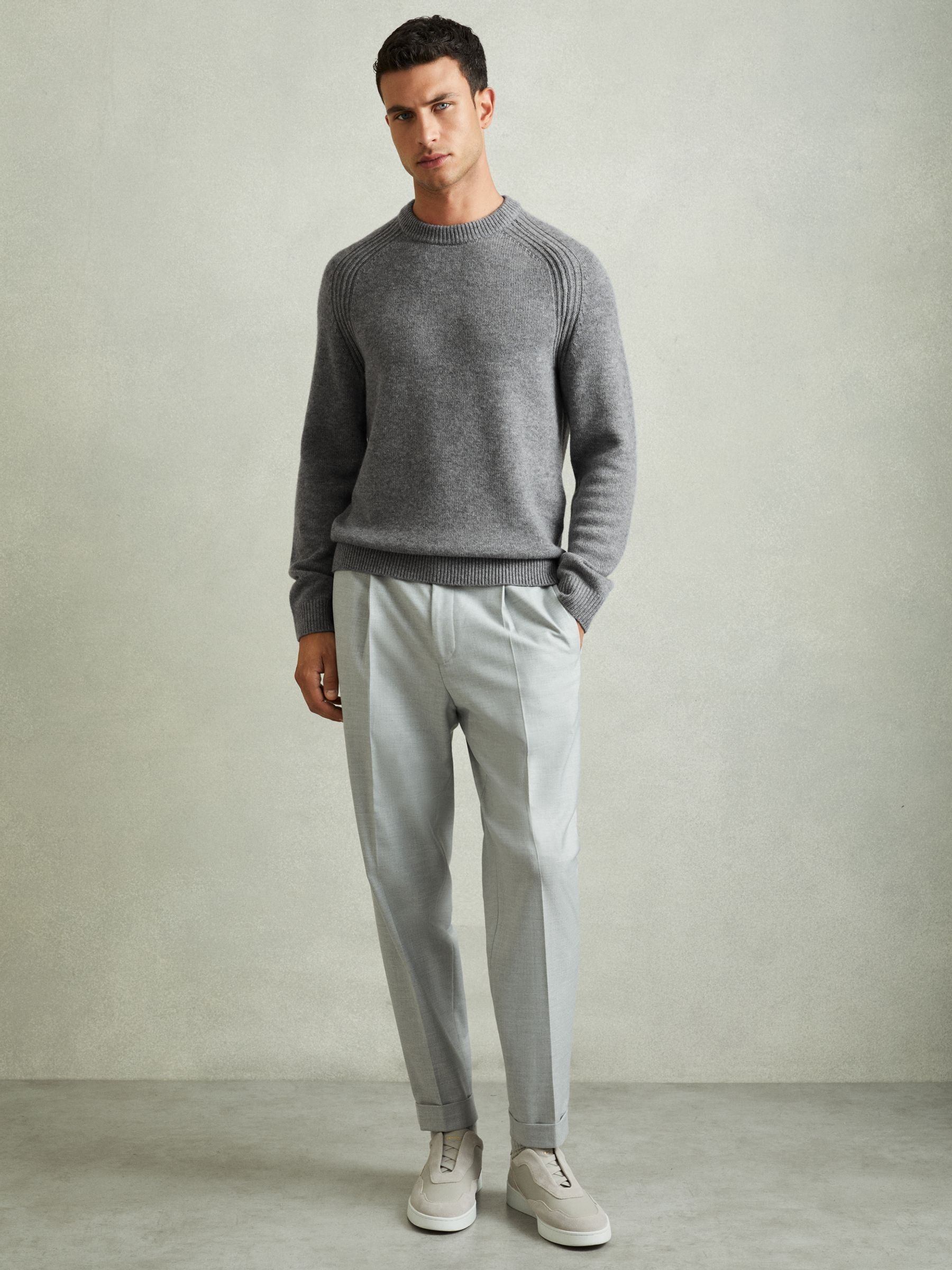 Wool-Blend Raglan-Sleeve Jumper in Mid Grey Melange - Image 3 of 6