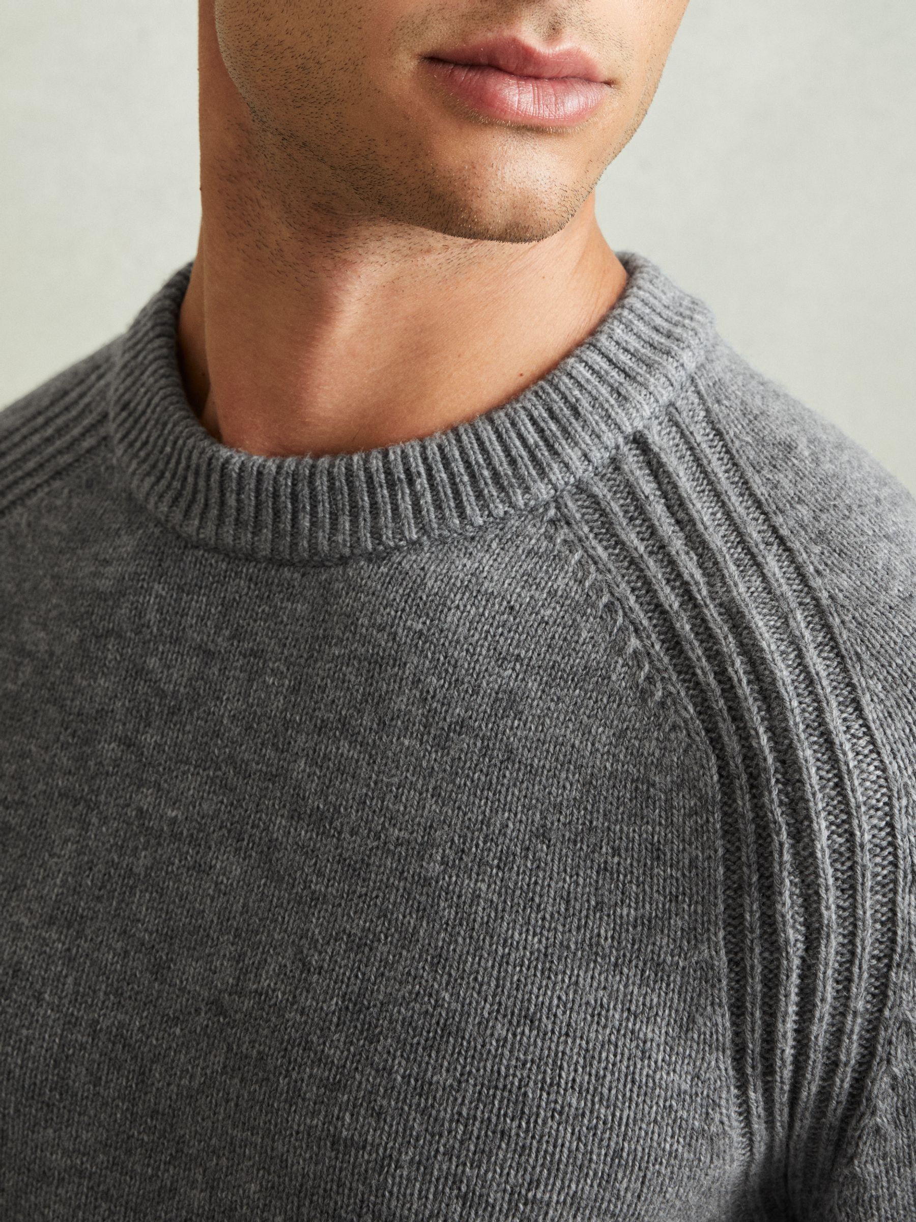Wool-Blend Raglan-Sleeve Jumper in Mid Grey Melange - Image 4 of 6