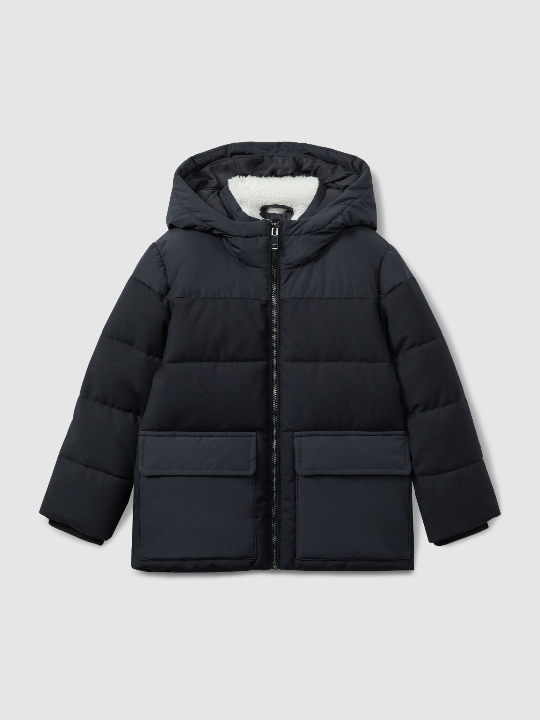 13-14 yrs Hooded Twill and Shell Puffer Jacket in Navy - Image 2 of 4